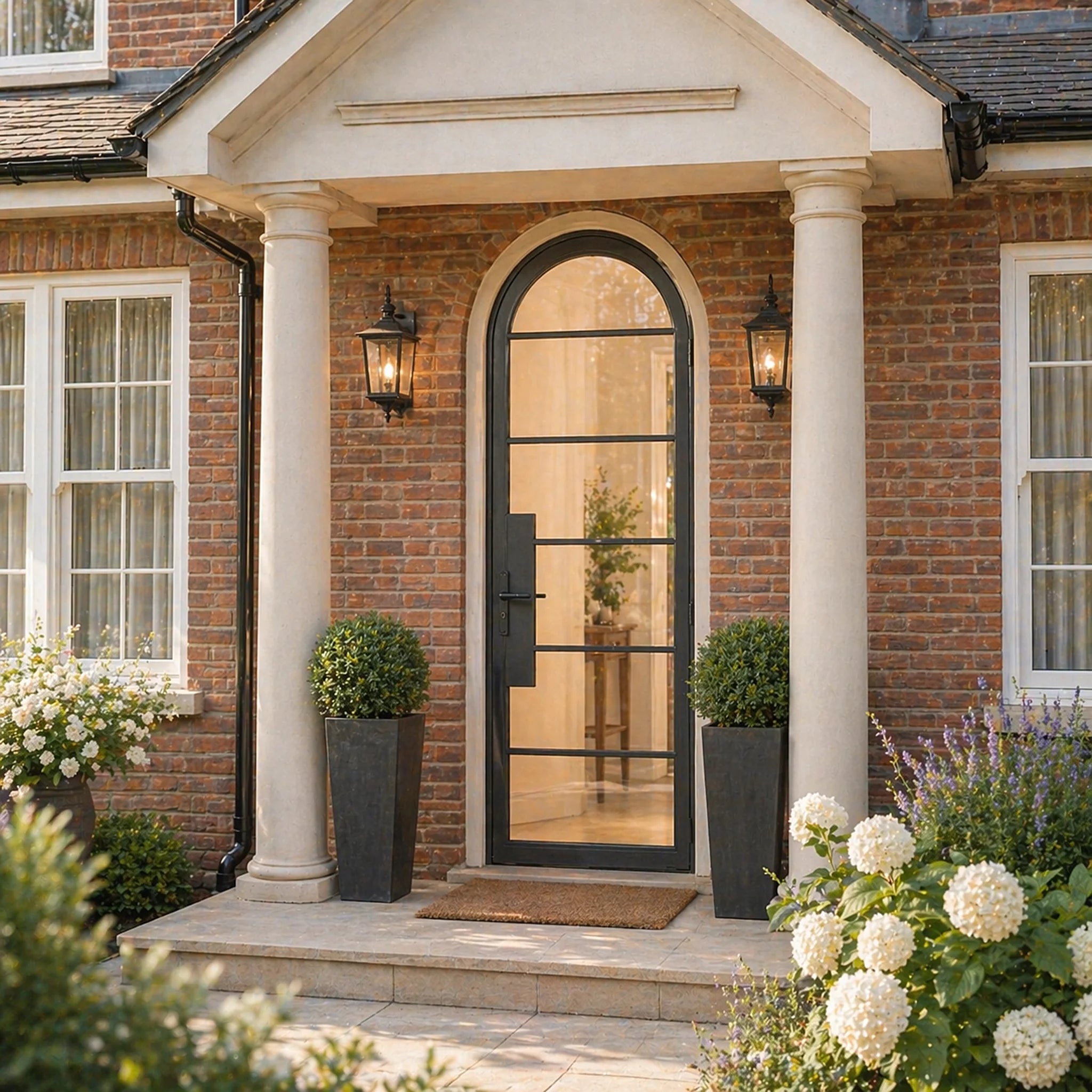 6 Lite Arched Single Front Door - steel and glass front door close-up front view - Alpada Doors