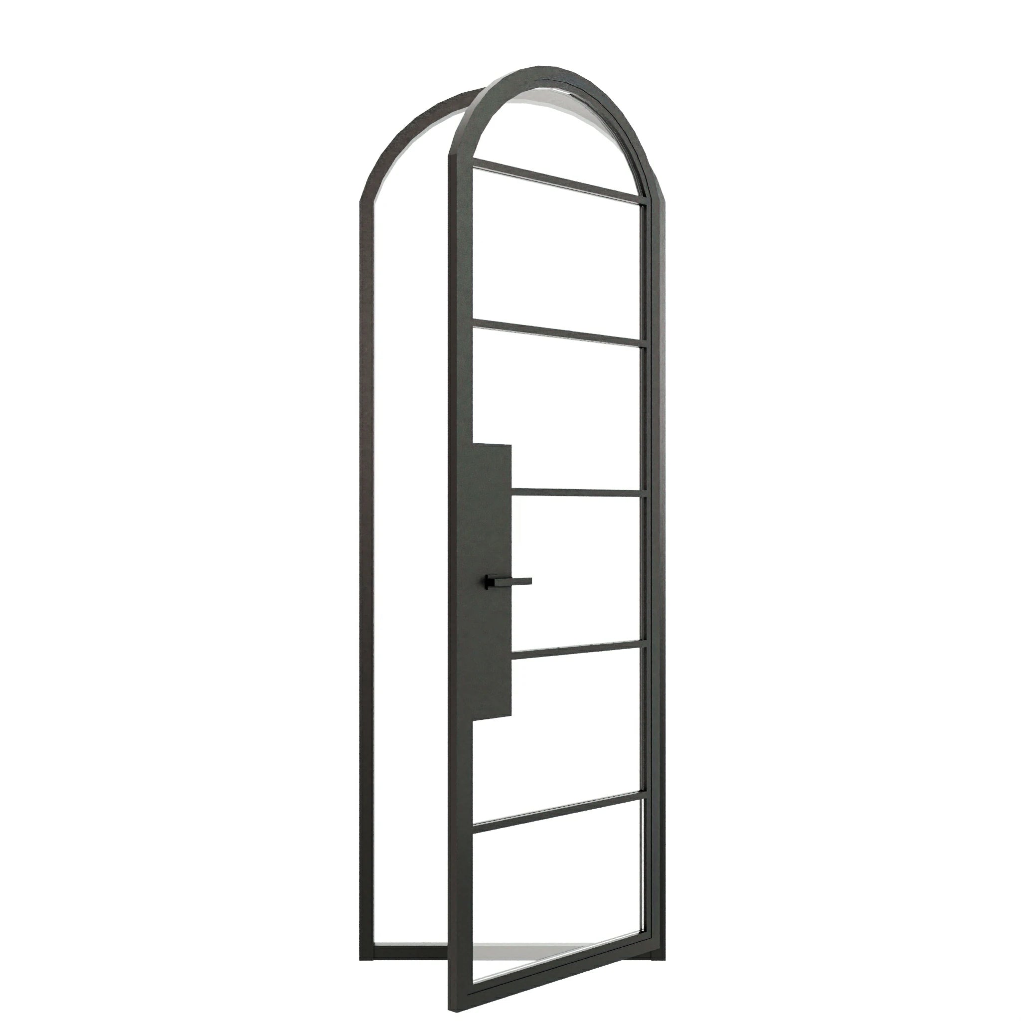 6 Lite Arched Single Front Door - steel and glass front door open view - Alpada Doors