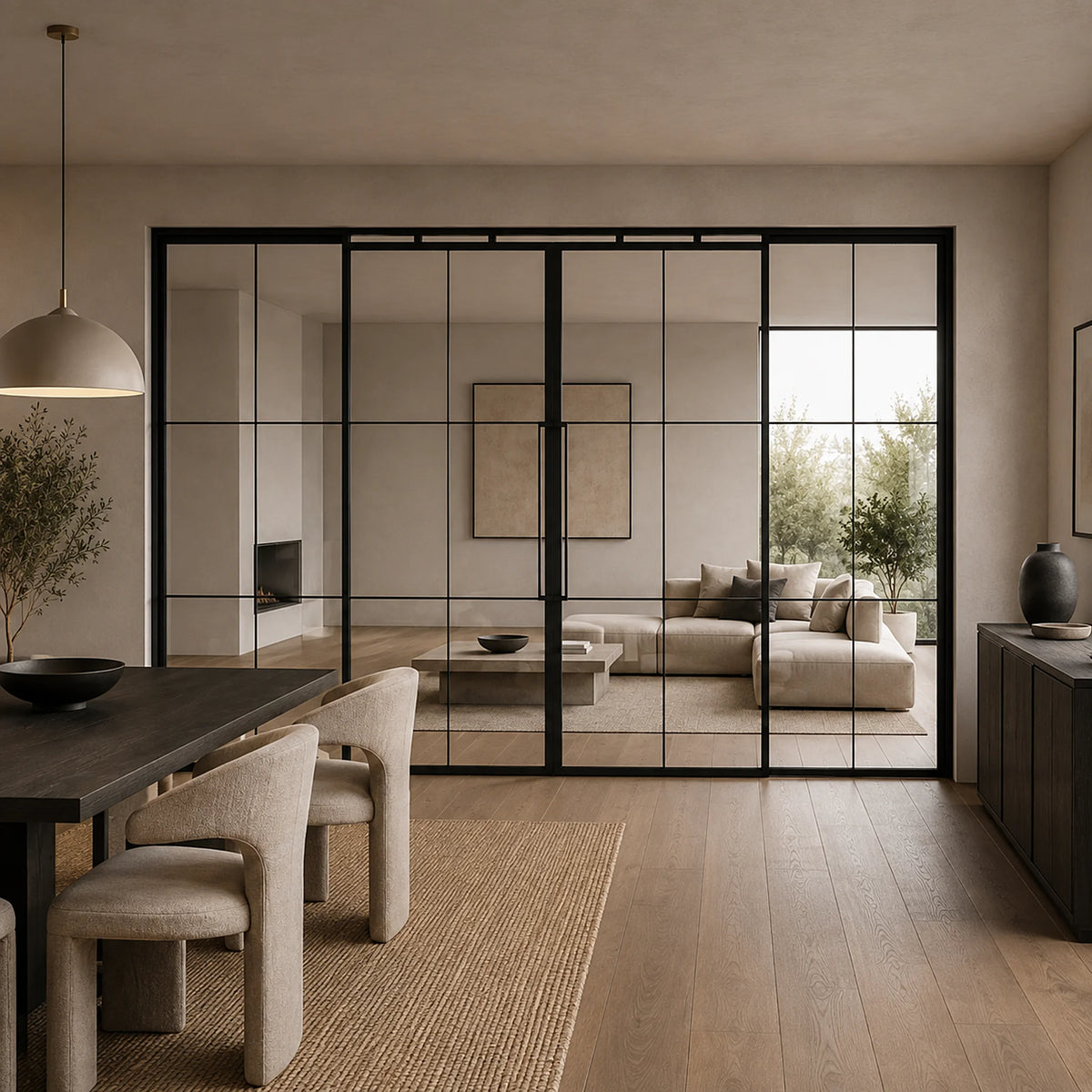 6 Lite Double Interior Sliding Door - French grid sliding glass room divider closed - Alpada Doors