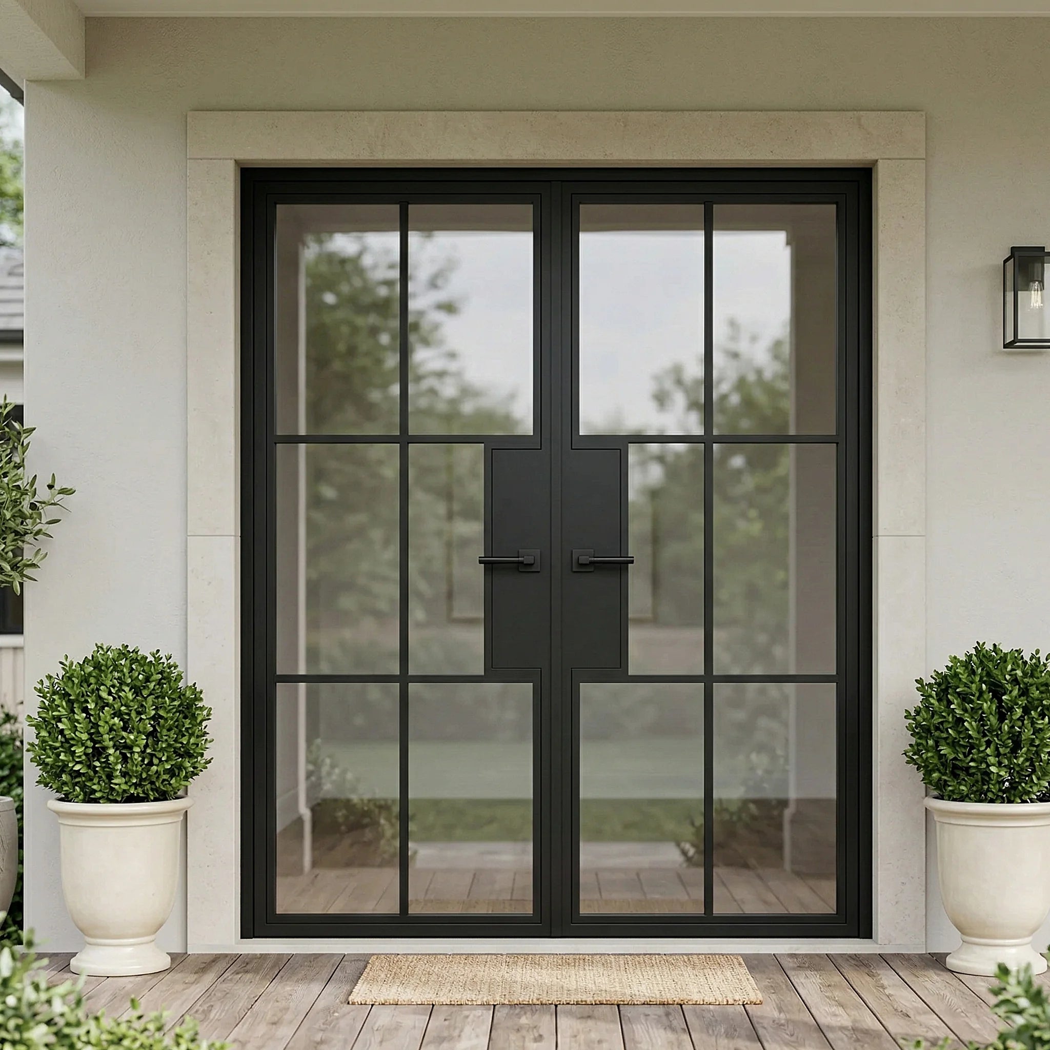6 Lite Entryway Steel French Double Door - AlpadaDoors - Exterior double swing door