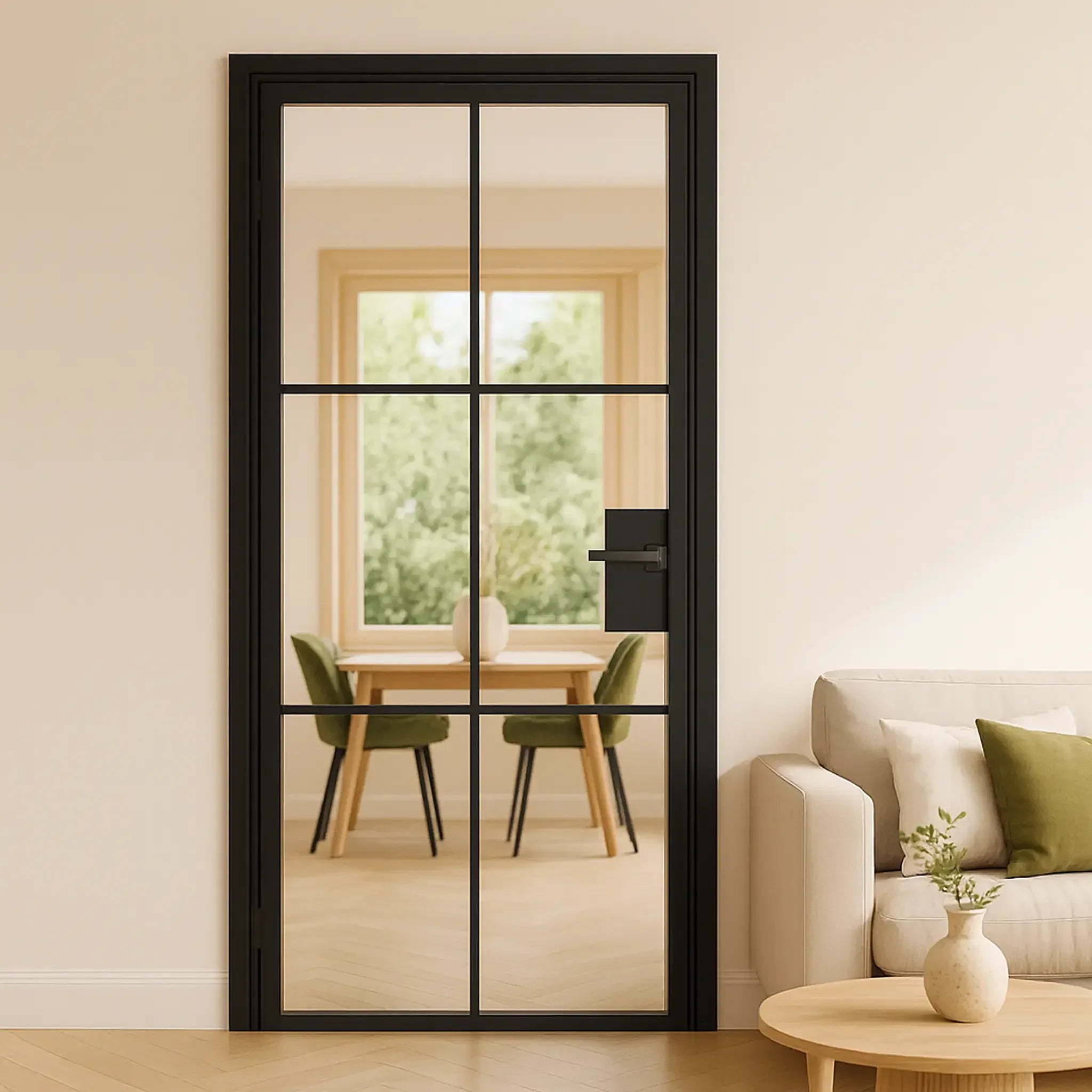 6 Lite Interior French Barn Door w/ Steel Panel - AlpadaDoors - Interior single barn door