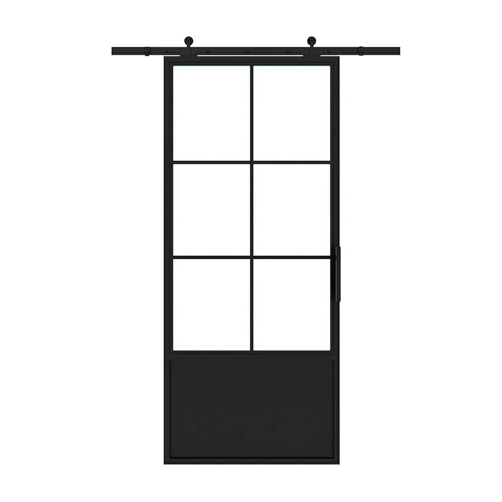 6 Lite Interior French Barn Door w/ Steel Panel - AlpadaDoors - Interior single barn door