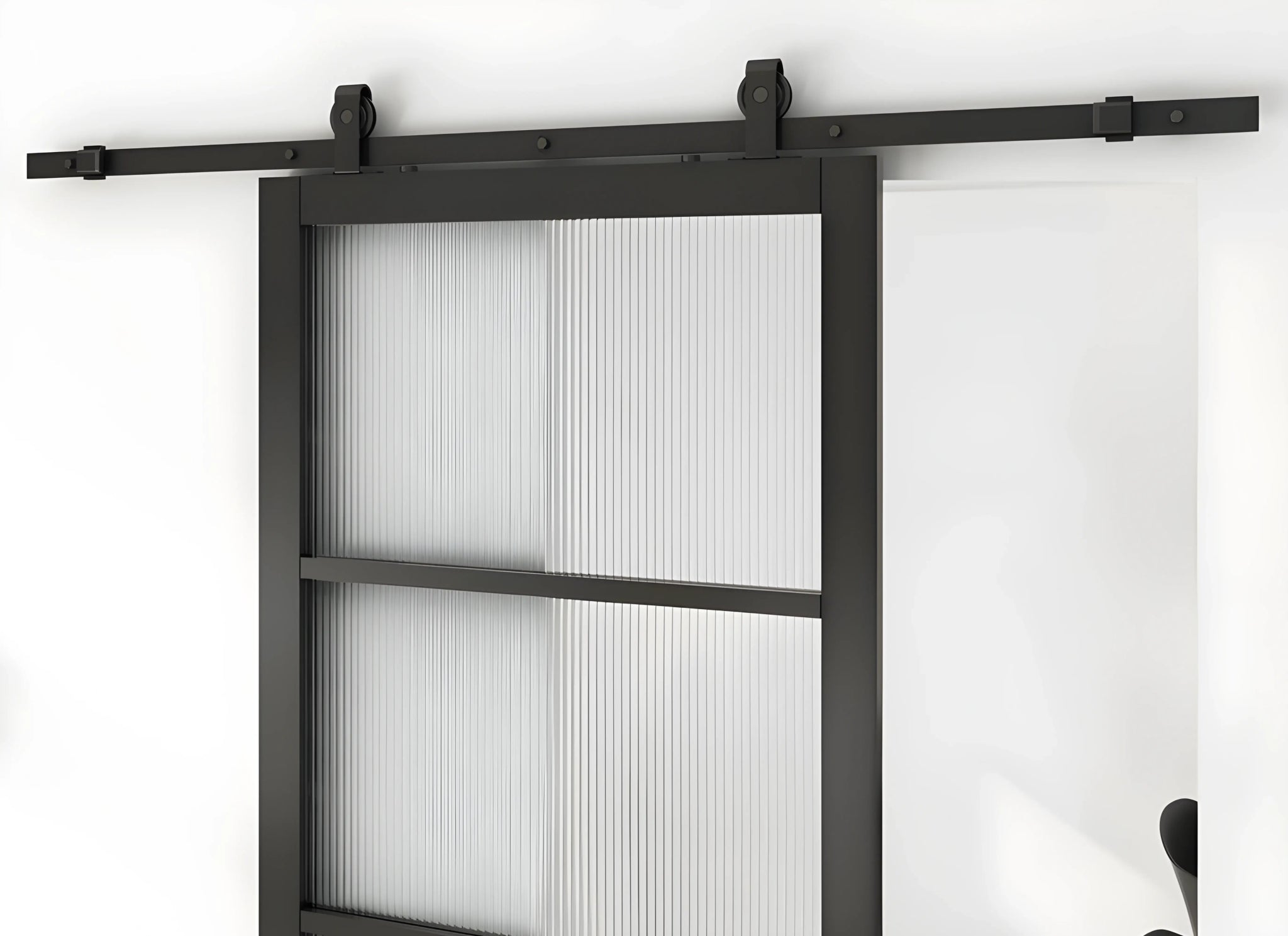 6 Lite Interior French Barn Door w/ Steel Panel Frosted Glass - AlpadaDoors - Interior single barn door