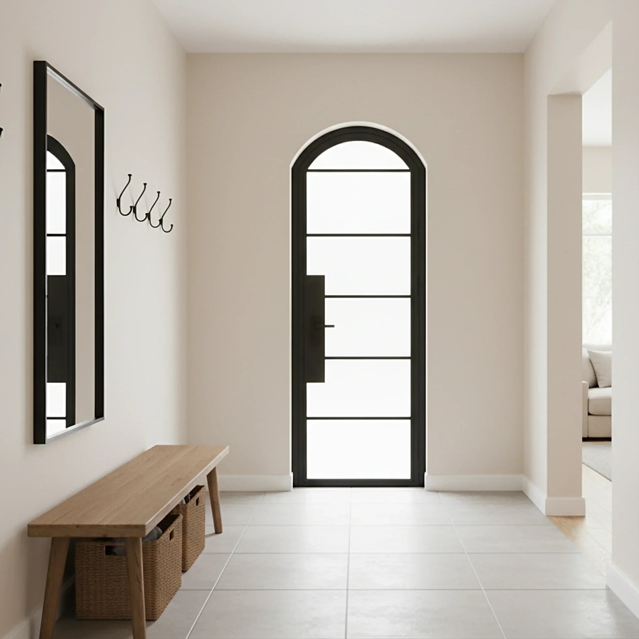 6 Lite Interior Steel Arched Top French Door