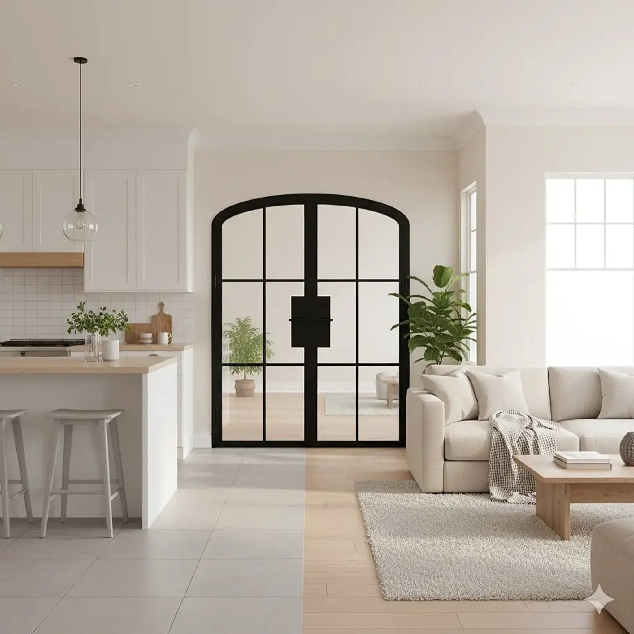 6 Lite Interior Steel Arched Top French Double Door Classic Grid - Alpada Doors