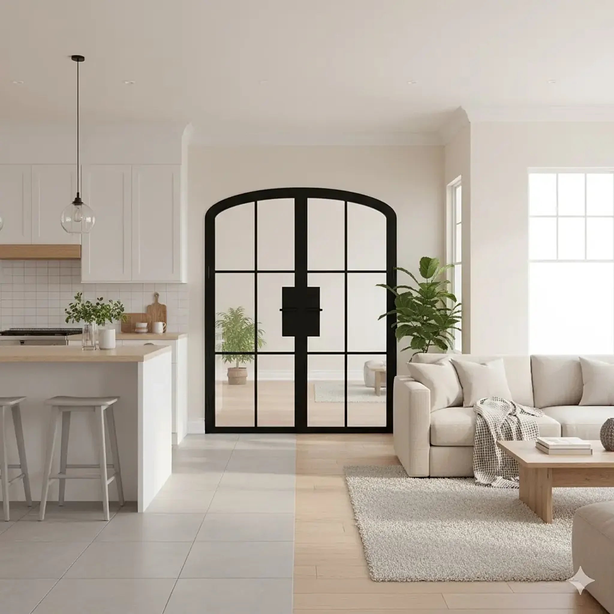 6 Lite Interior Steel Arched Top French Double Door
