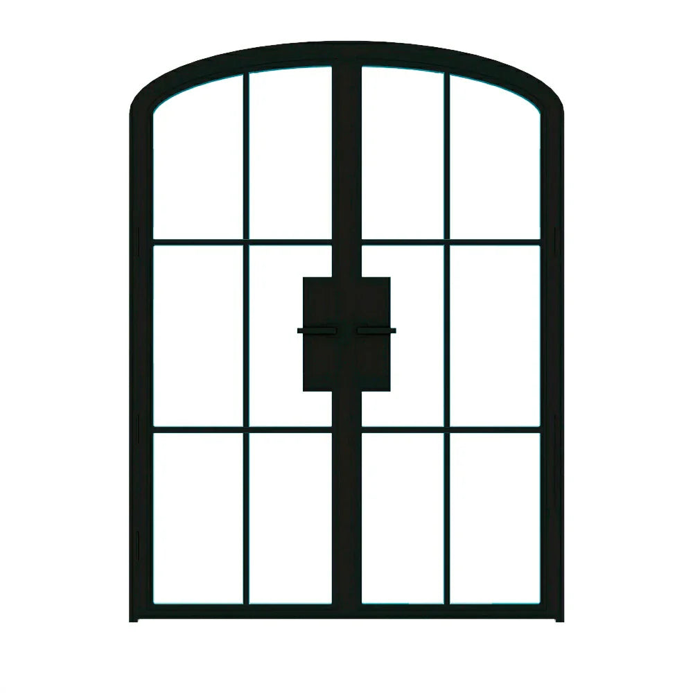 6 Lite Interior Steel Arched Top French Double Door