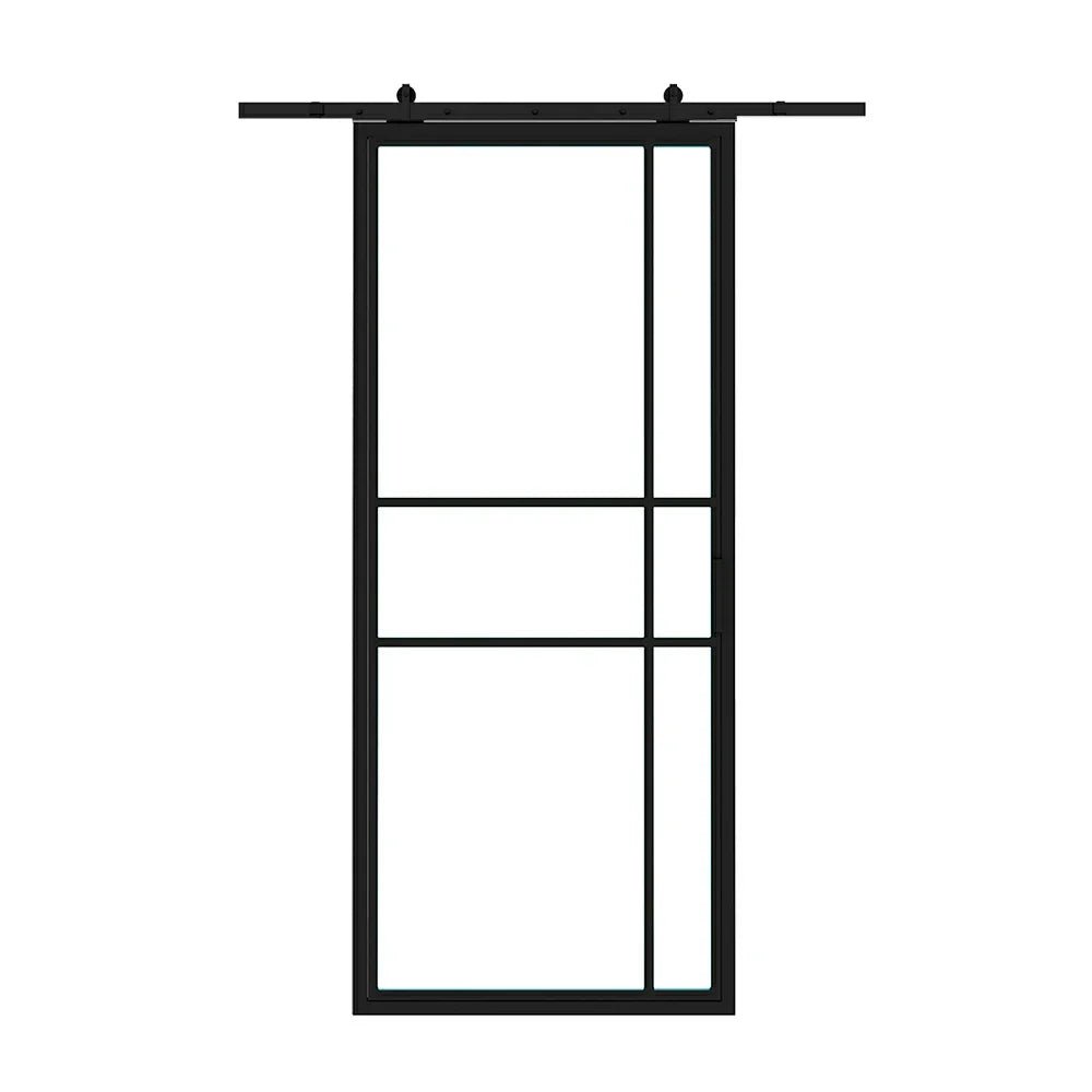 6 Lite Interior Steel Barn Door Clear Glass – Inward - AlpadaDoors - Interior single barn door