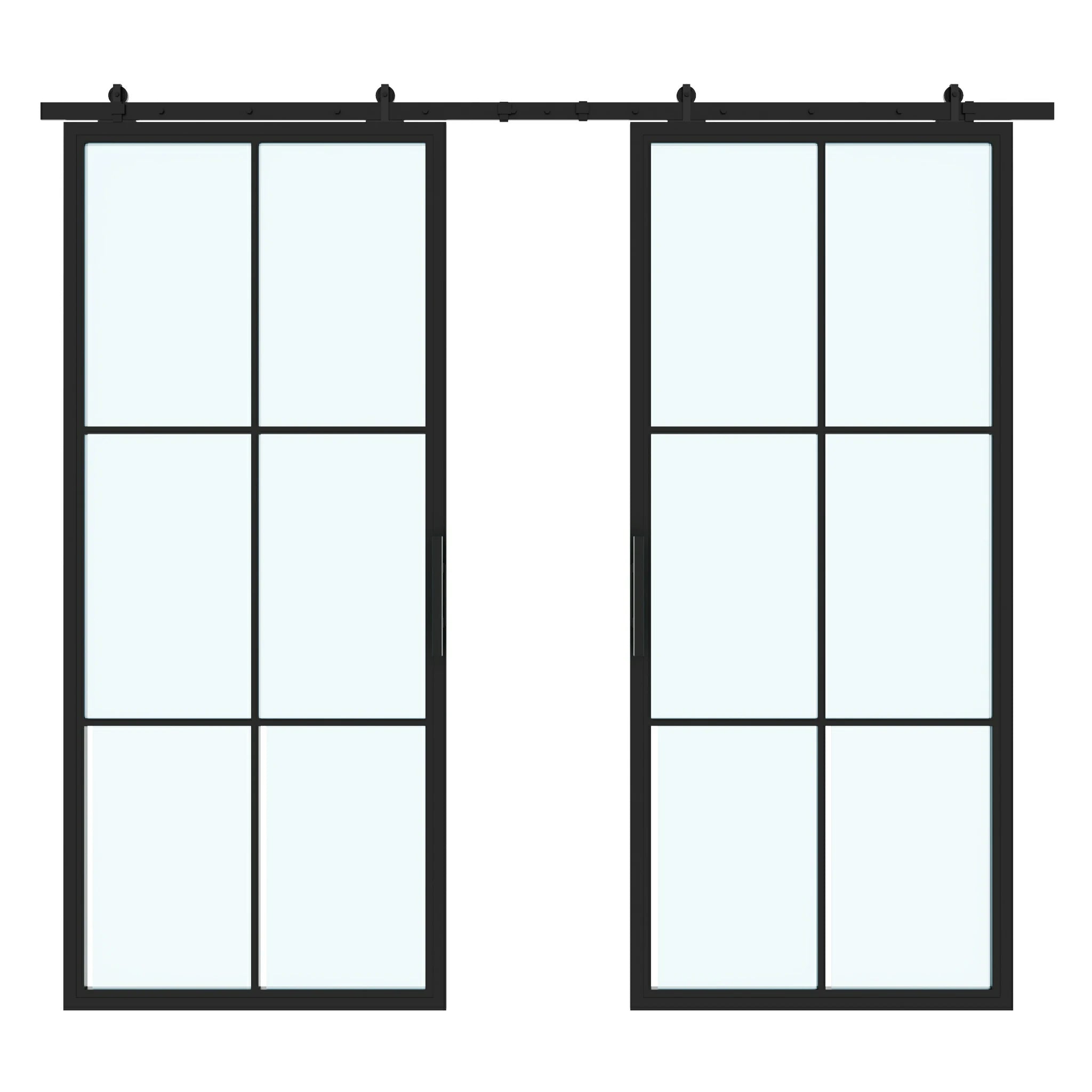 6 Lite Interior Steel Double Barn Door Frosted Glass Open