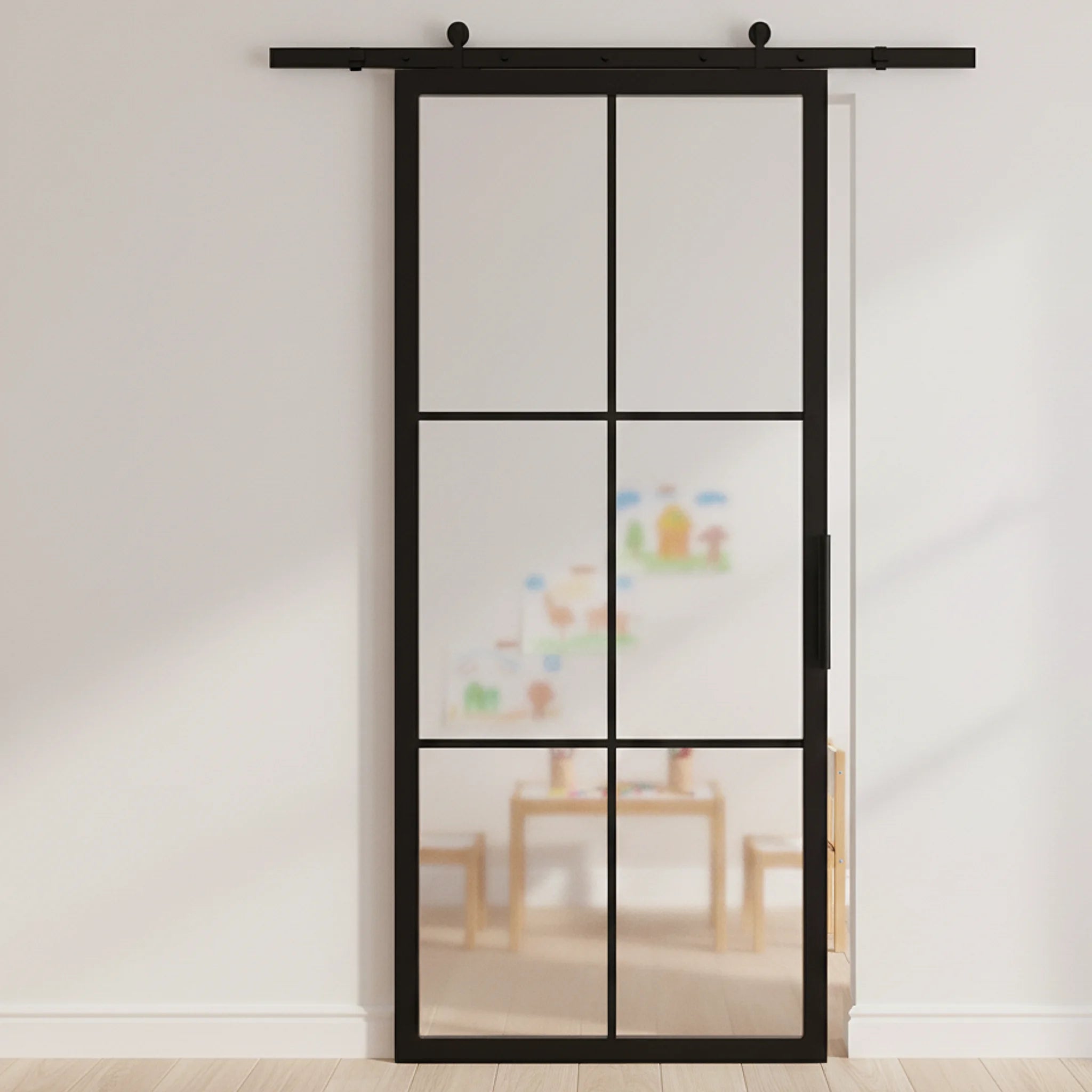 6 Lite Interior Steel French Barn Door Frosted Glass Classic Grid - Alpada Doors