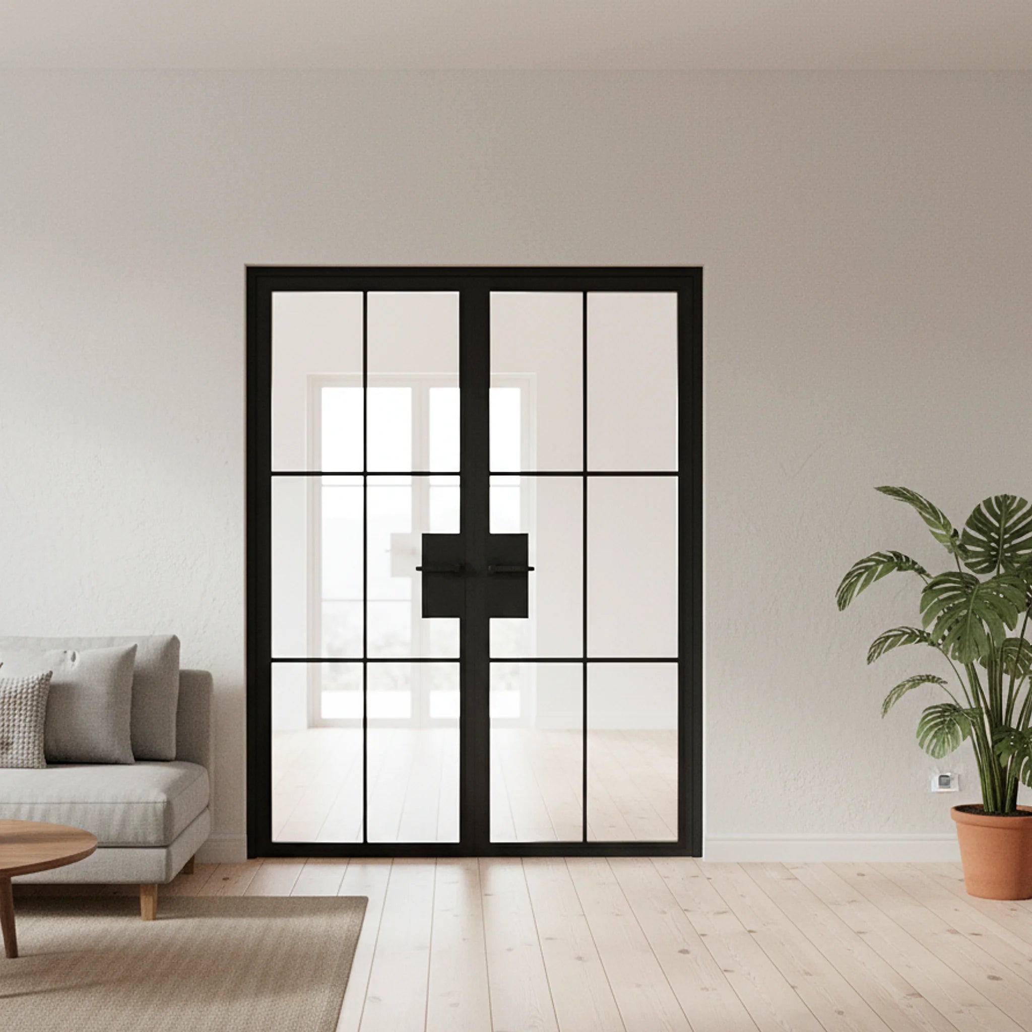 6 Lite Interior Steel French Double Door Classic Grid - Alpada Doors