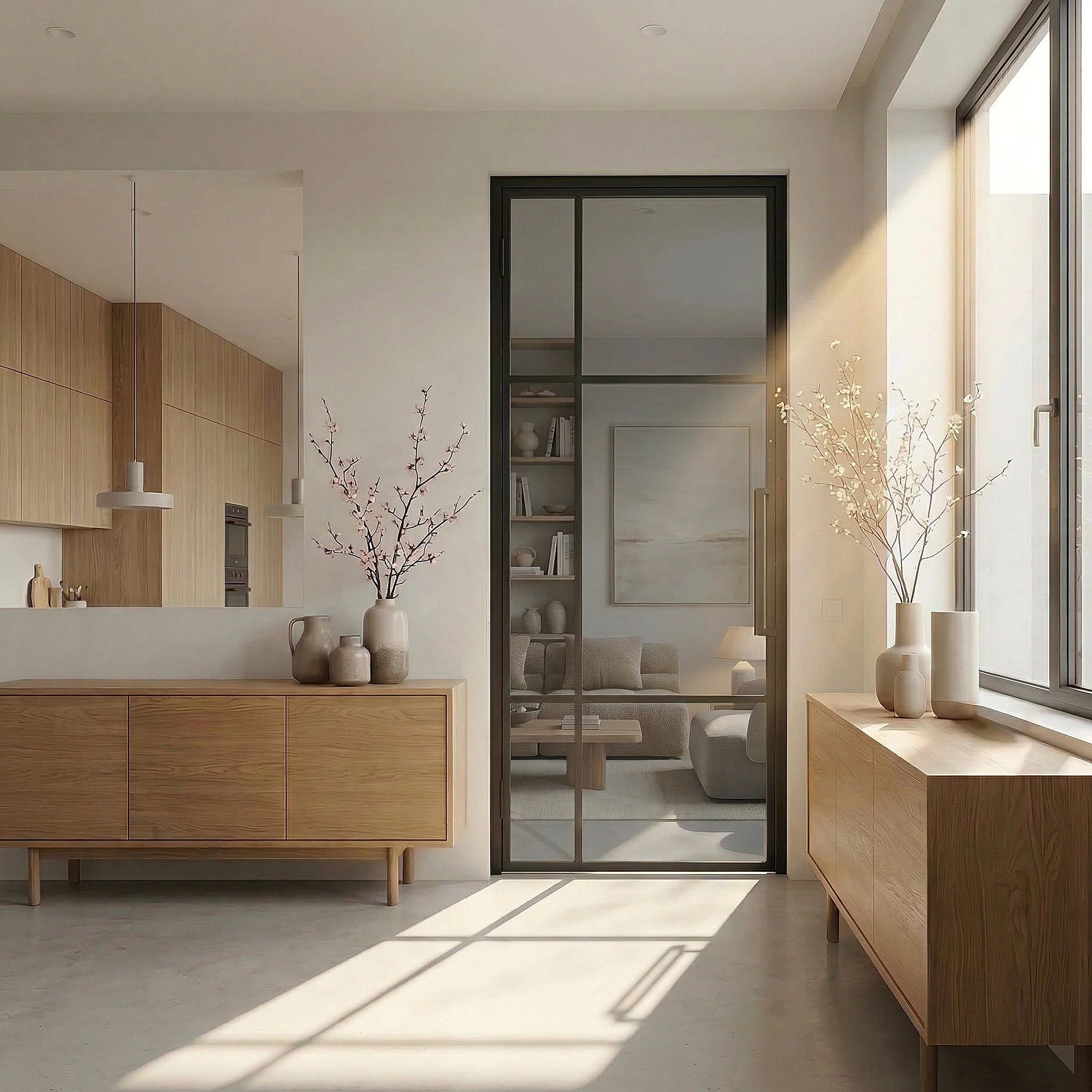 6 Lite Interior Steel Door Outward - Gray Glass with Tall Pull Handle - 24"x 80"