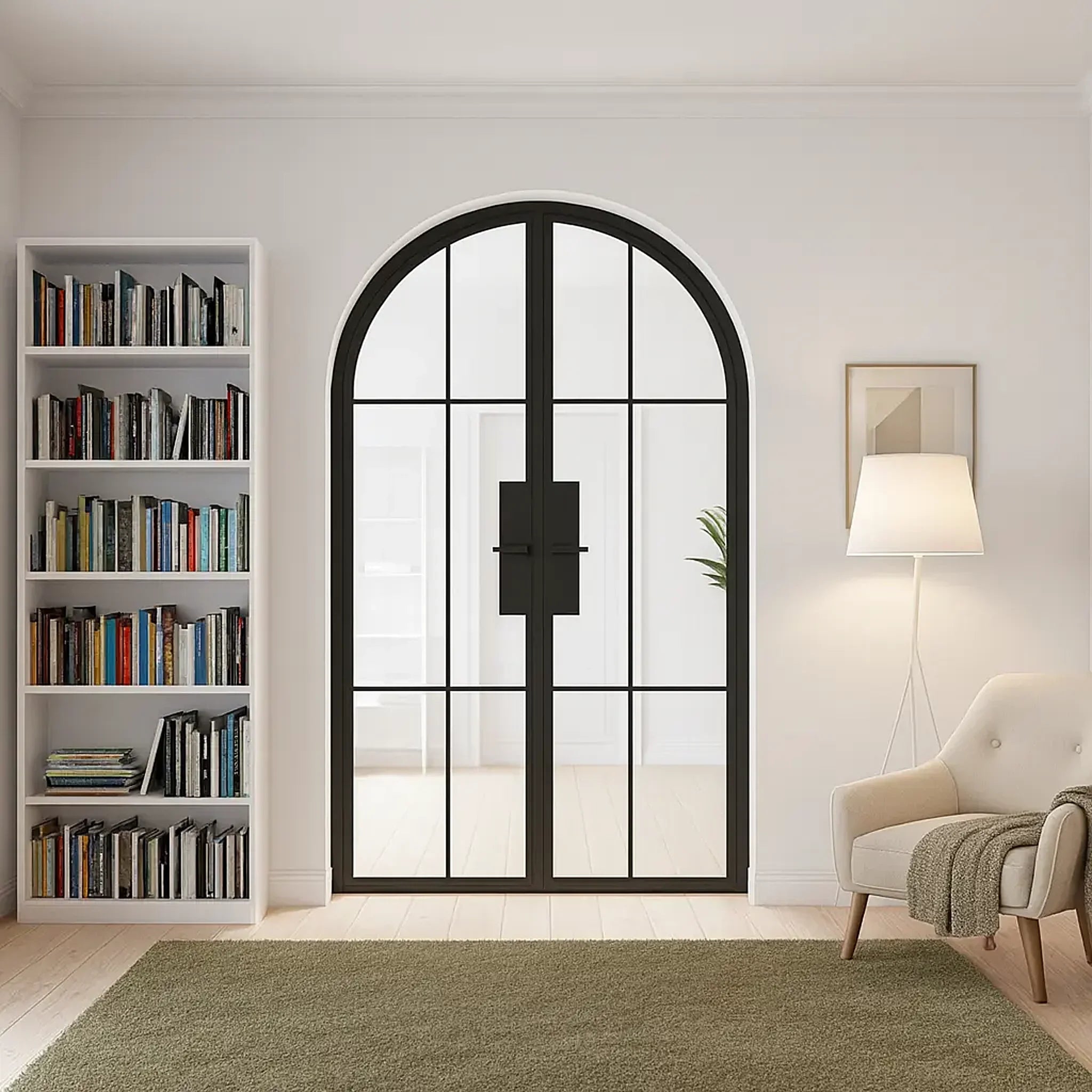6 Lite Interior Steel Round Top French Double Door - AlpadaDoors - Arched interior french doors