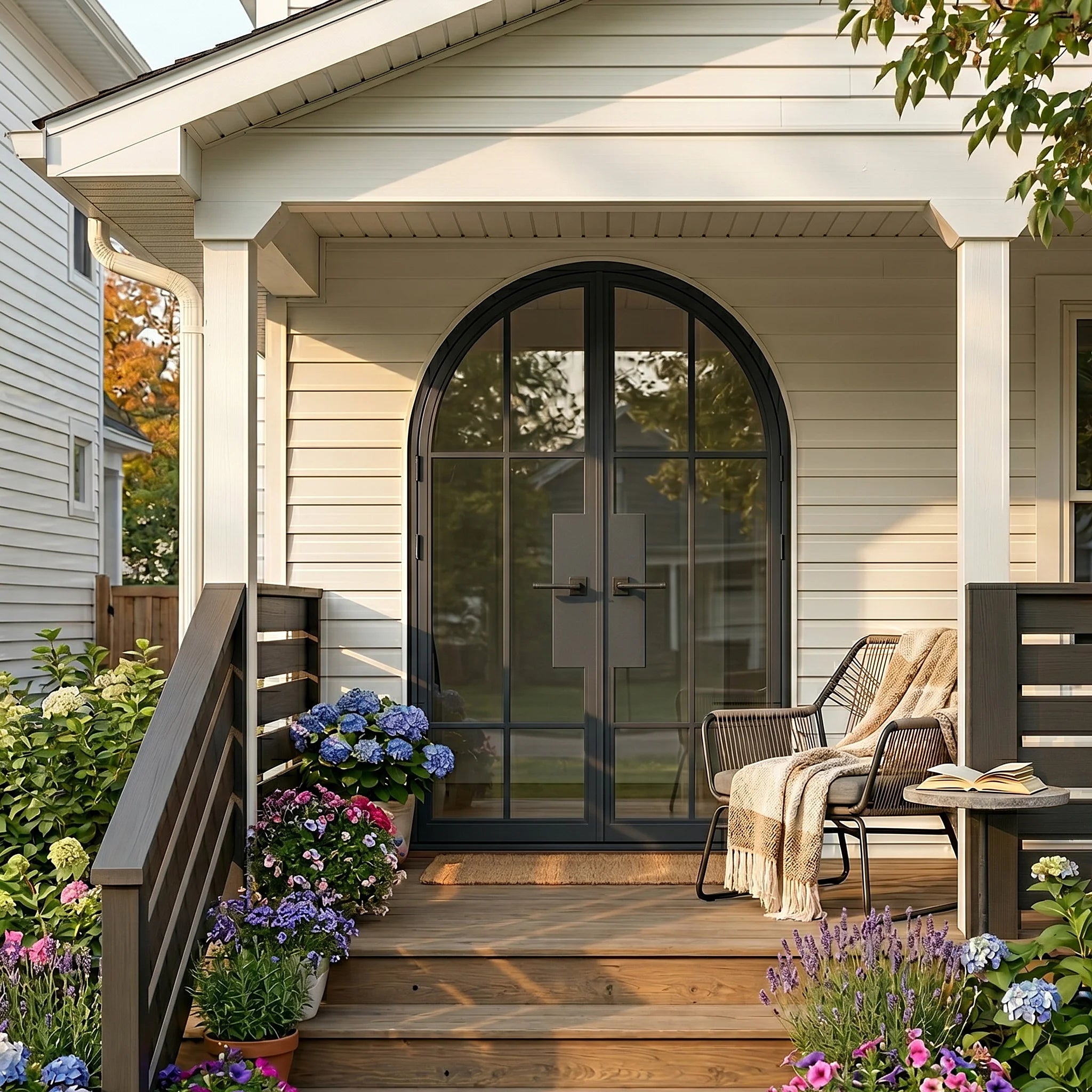 6 Lite French Round Top Double Front Door - steel and glass front door front view - Alpada Doors
