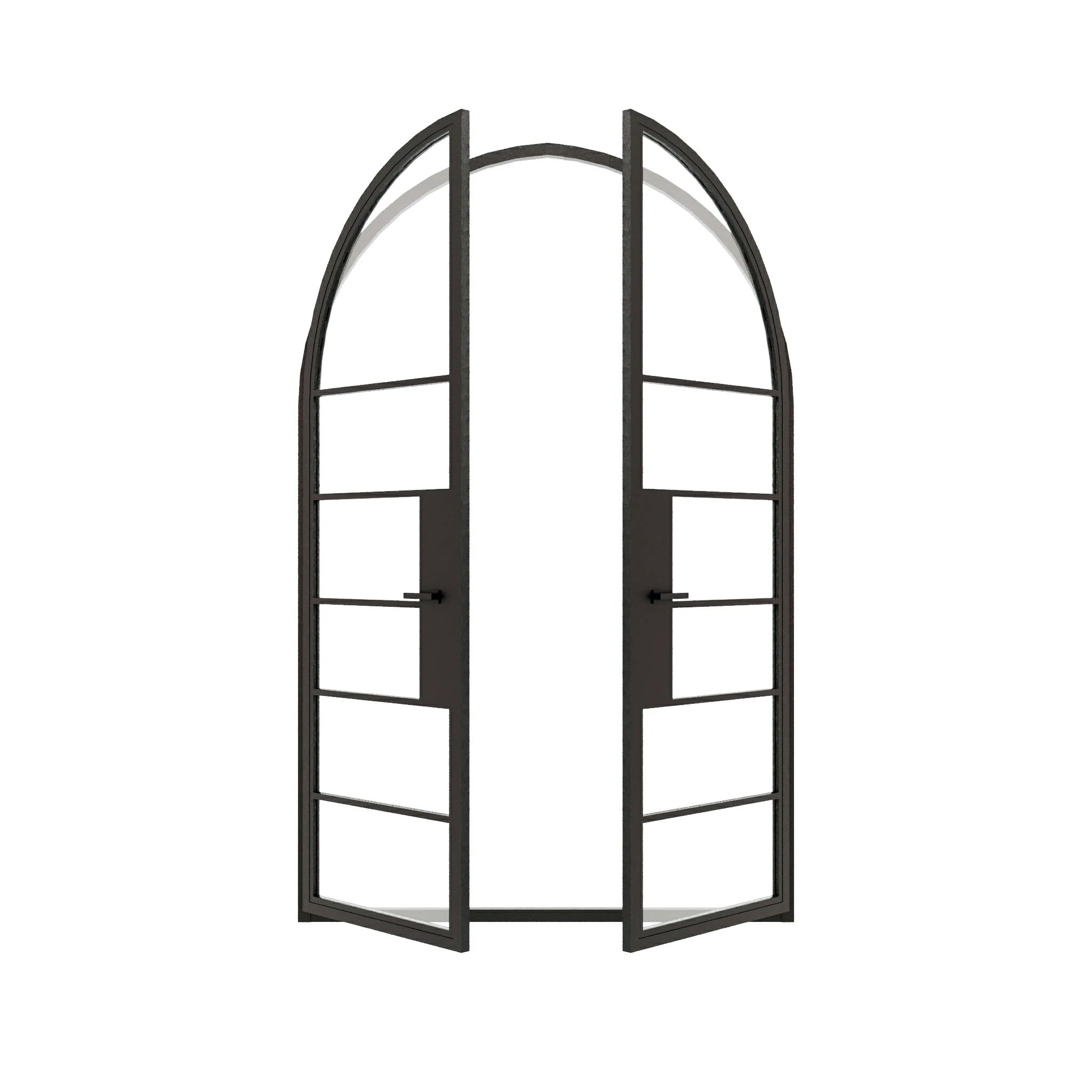 6 Lite Round Top Double Front Door - steel and glass front door open view - Alpada Doors