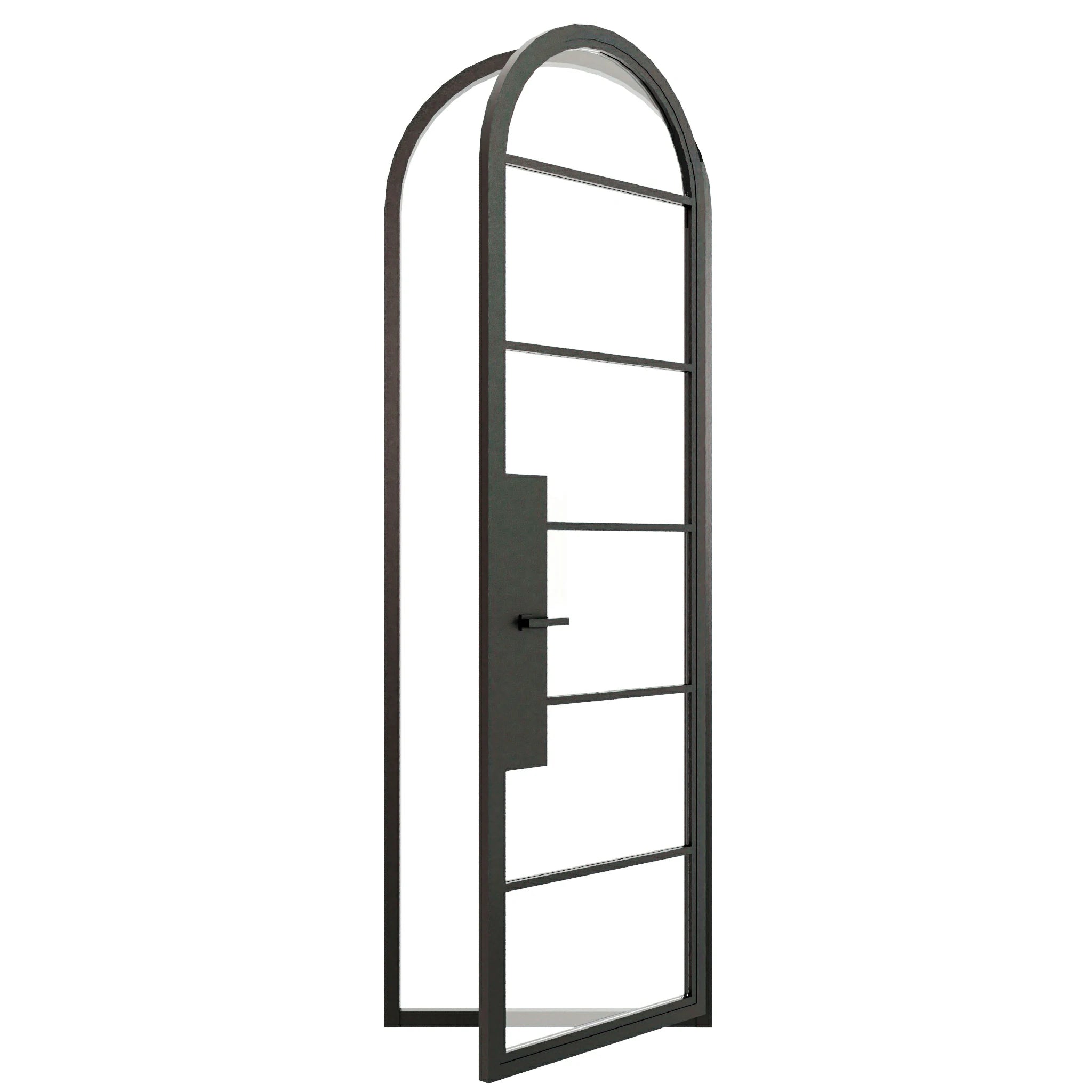6 Lite Round Top Single Front Door - steel and glass front door open view - Alpada Doors