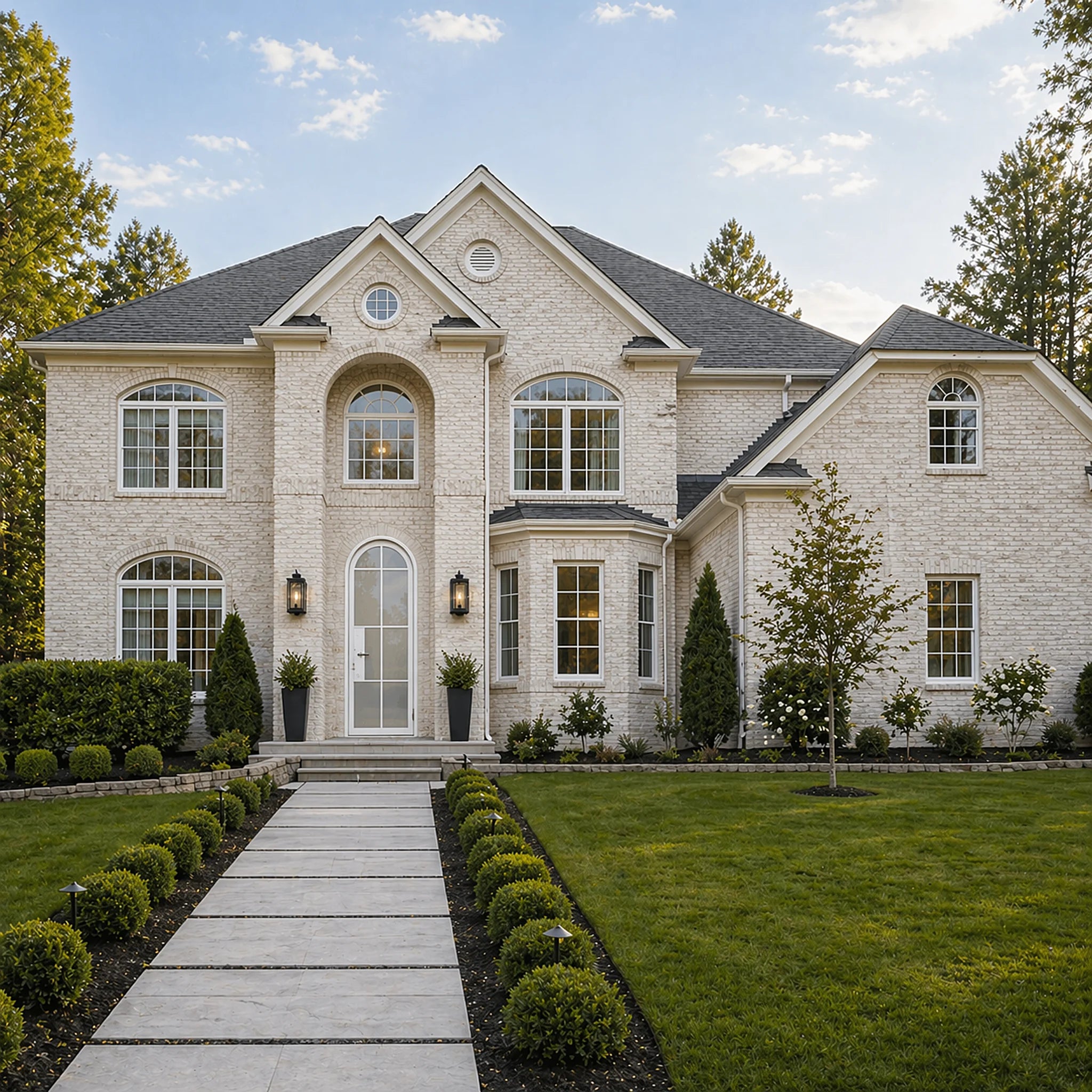 8 Lite Arched Single Front Door - white steel and glass front door front close-up view - Alpada Doors