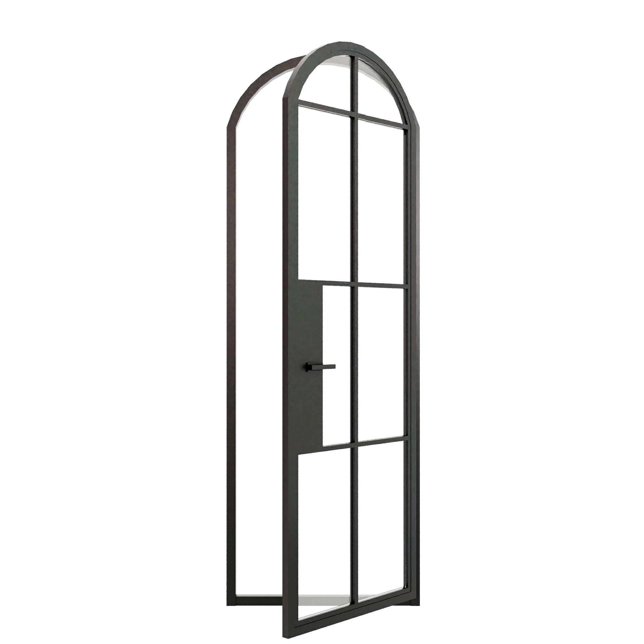 8 Lite Arched Single Front Door - steel and glass front door open view - Alpada Doors