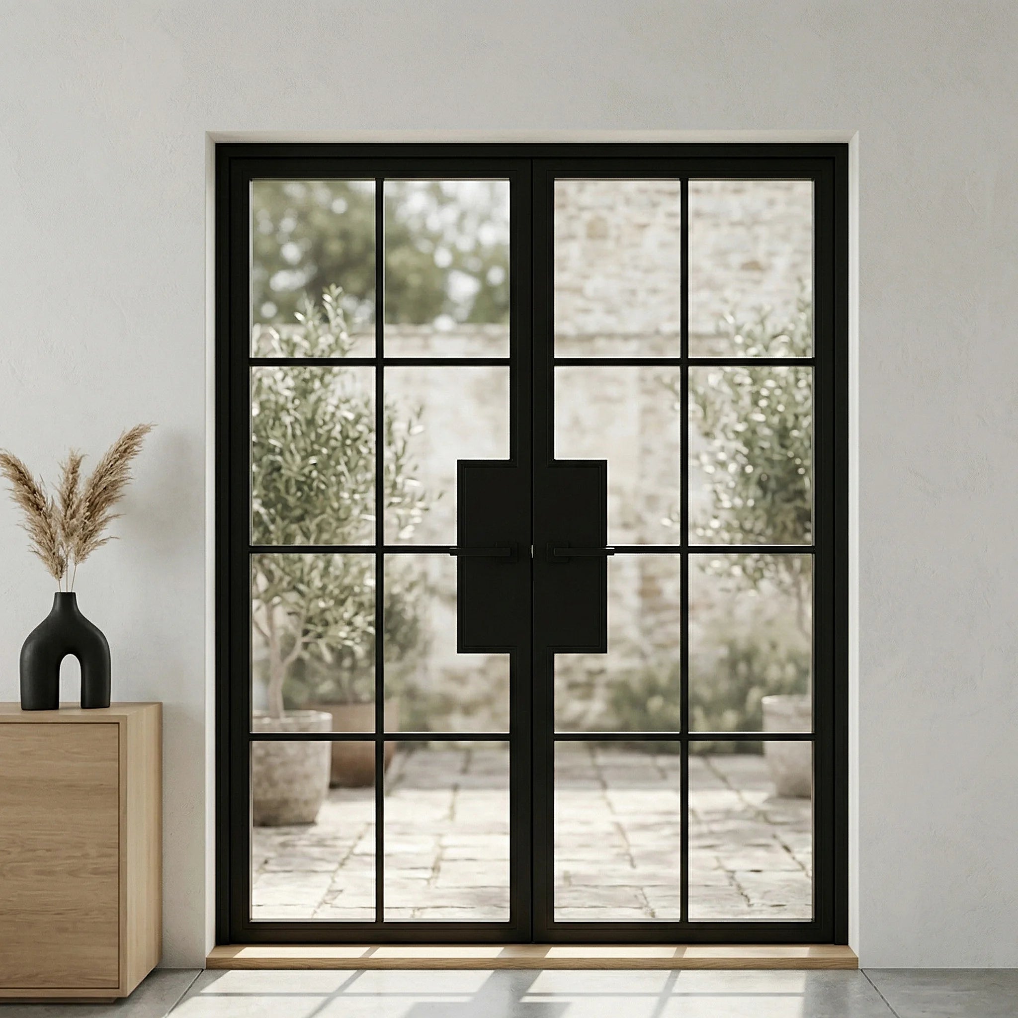 8 Lite Entryway Steel French Double Door - AlpadaDoors - Exterior double swing door