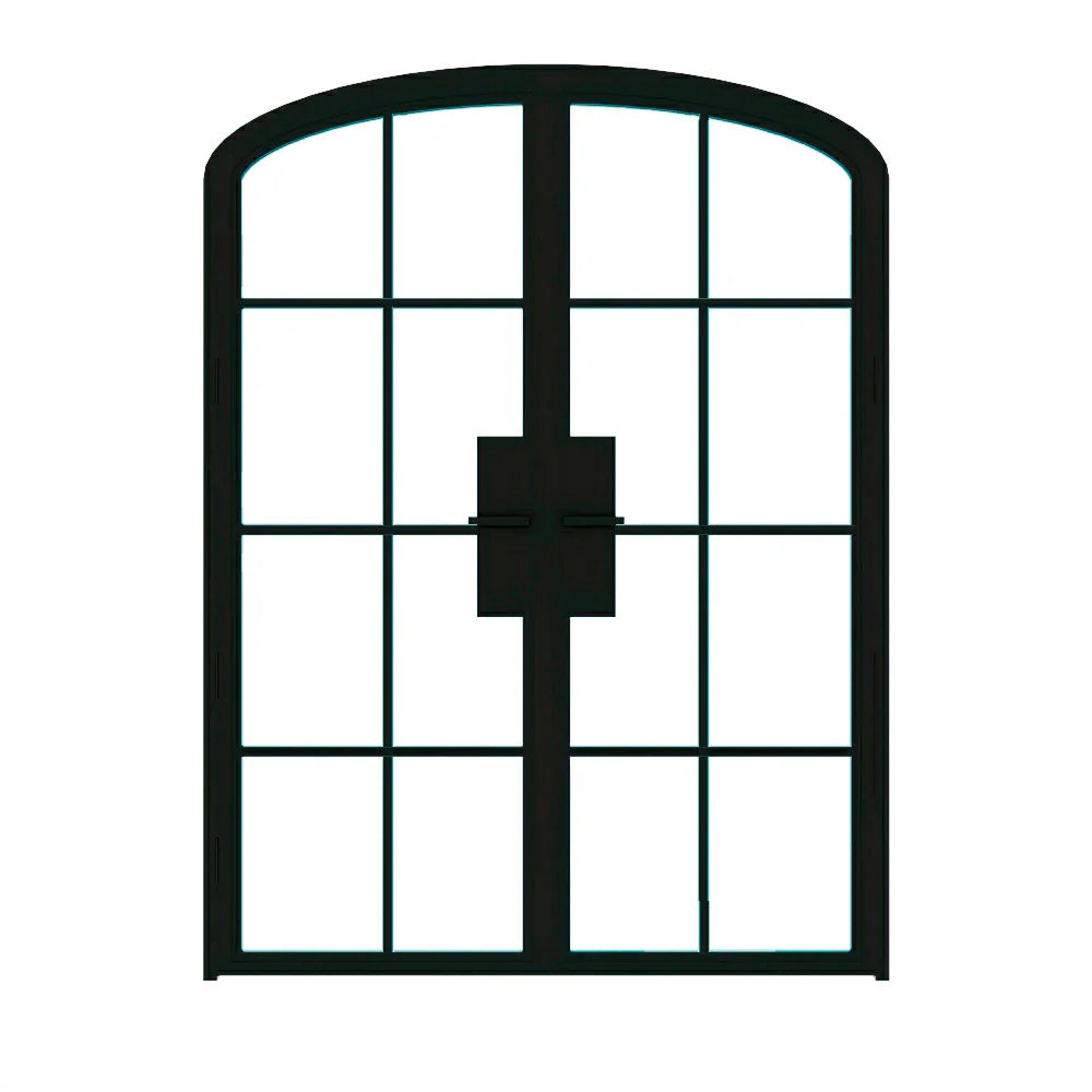 8 Lite Interior Steel Arched Top French Double Door