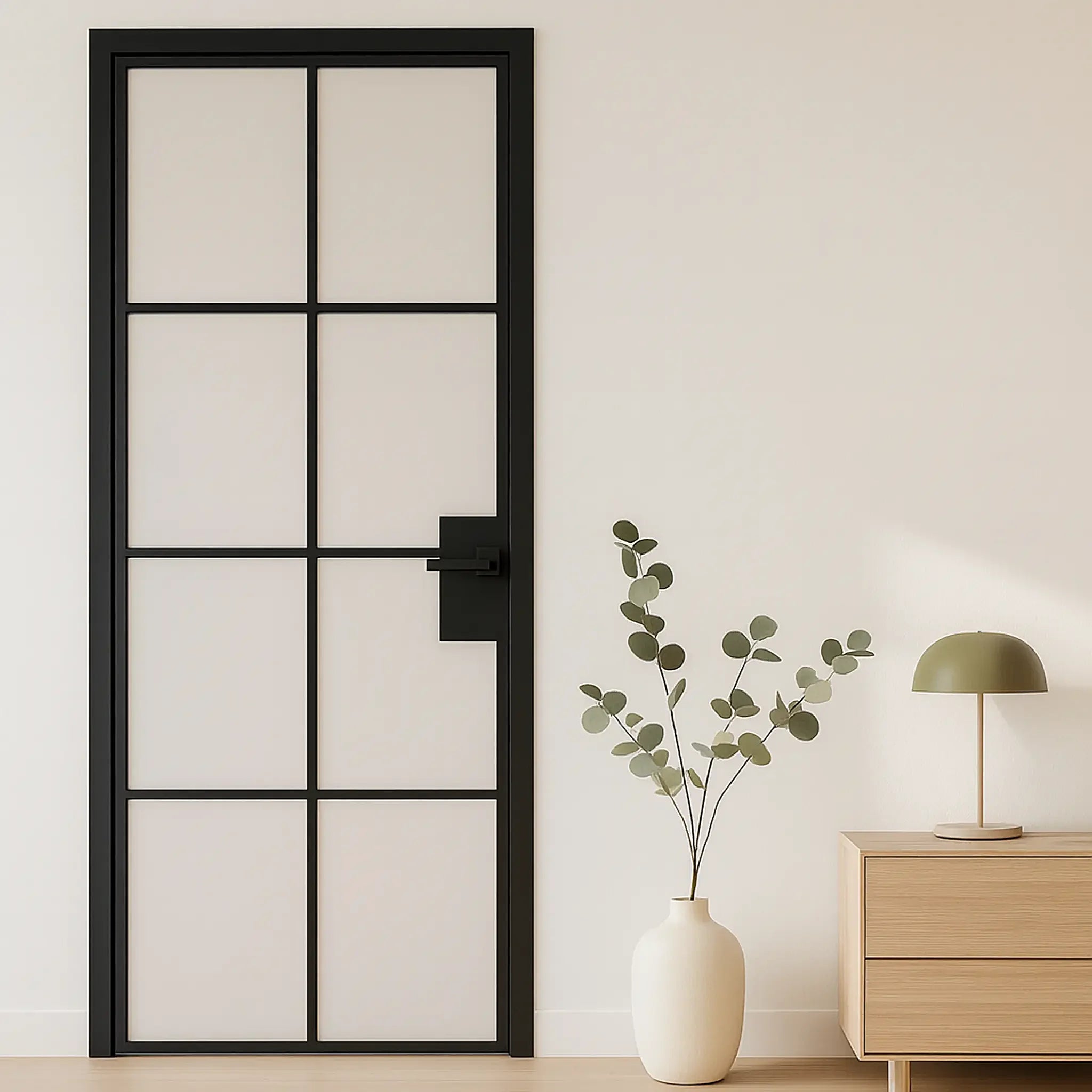8 Lite Interior Steel French Door Frosted Glass - AlpadaDoors - Interior single swing door