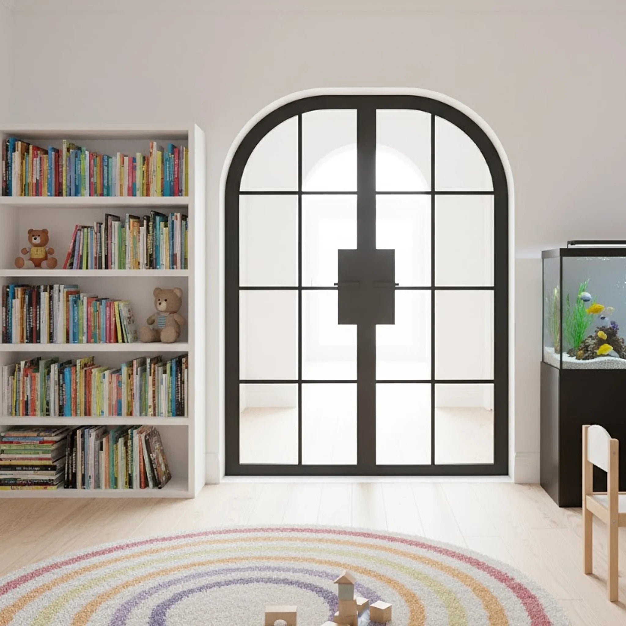 8 Lite Interior Steel Round Top French Double Door Classic Grid - Alpada Doors