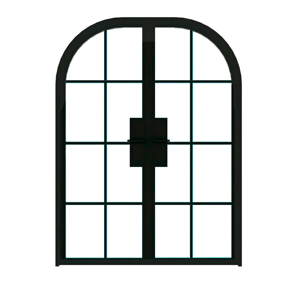 8 Lite Interior Steel Round Top French Double Door