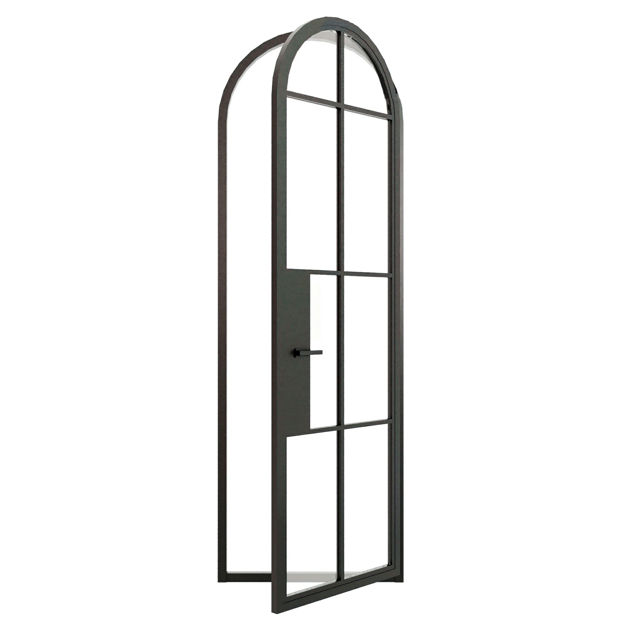 8 Lite Round Top Single Front Door - steel and glass front door open view - Alpada Doors