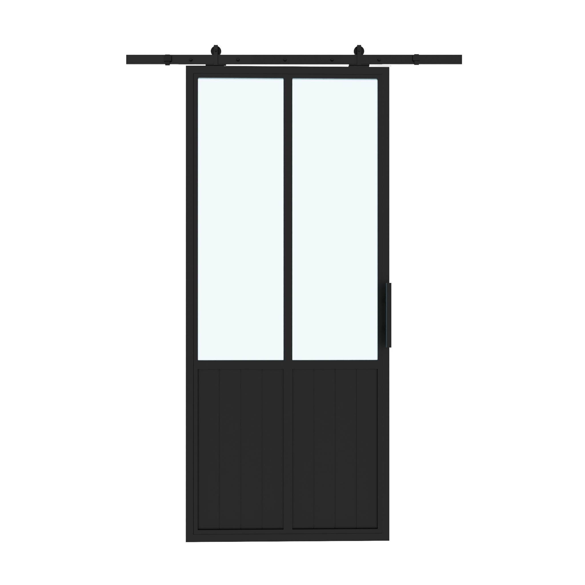 2 Lite Interior Steel Glass Barn Door