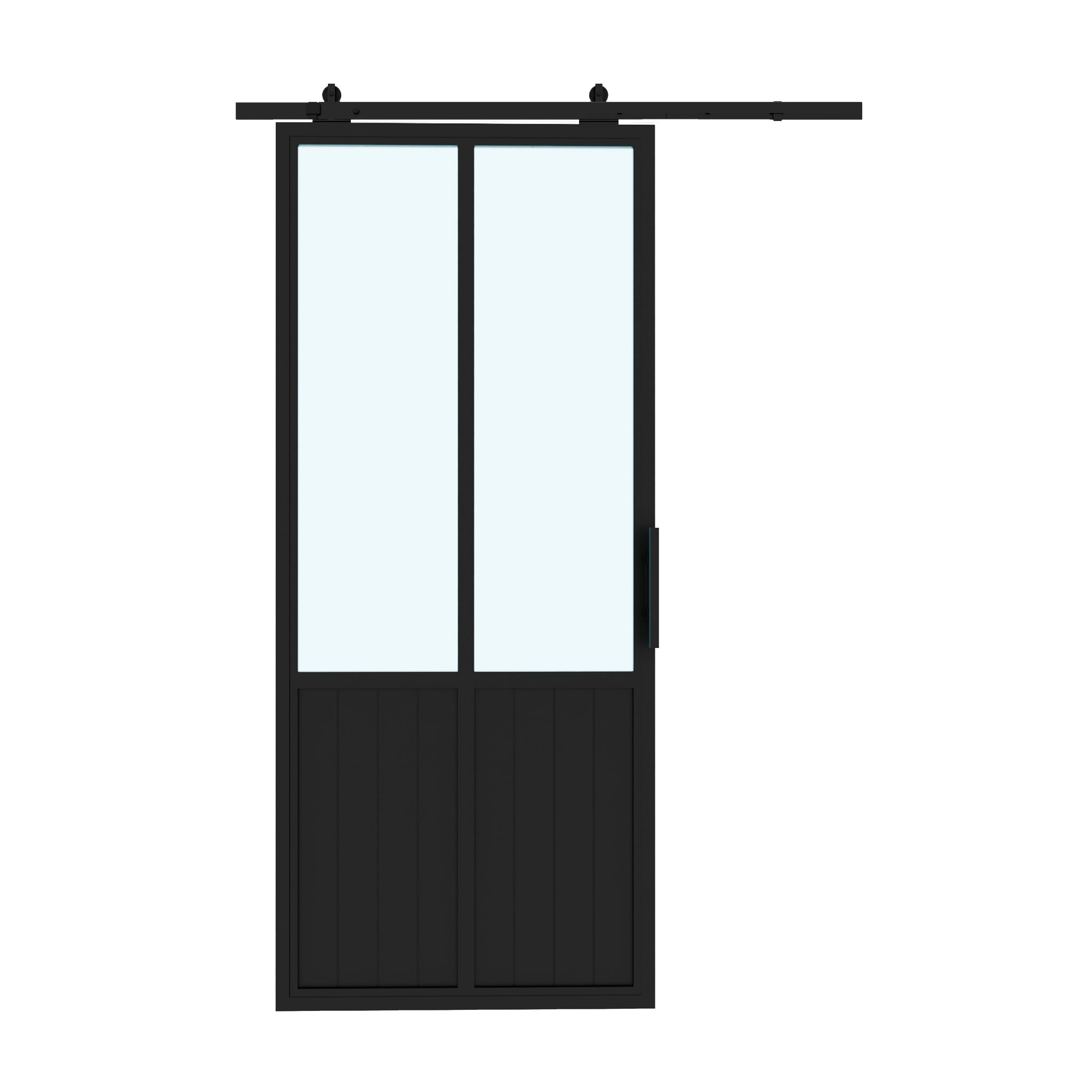 2 Lite Interior Steel Glass Barn Door