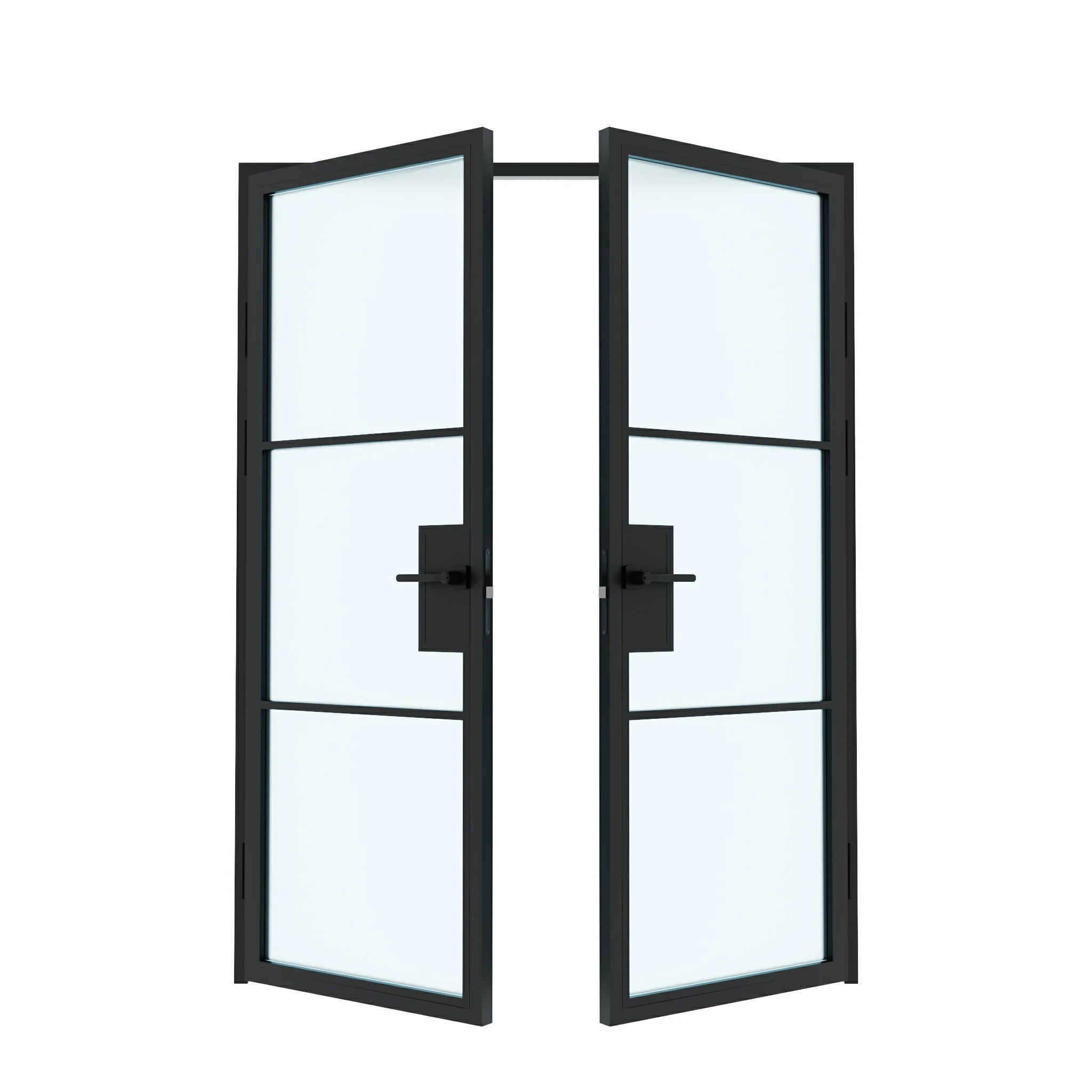 3 Lite Double Swing Interior Steel & Glass Doors