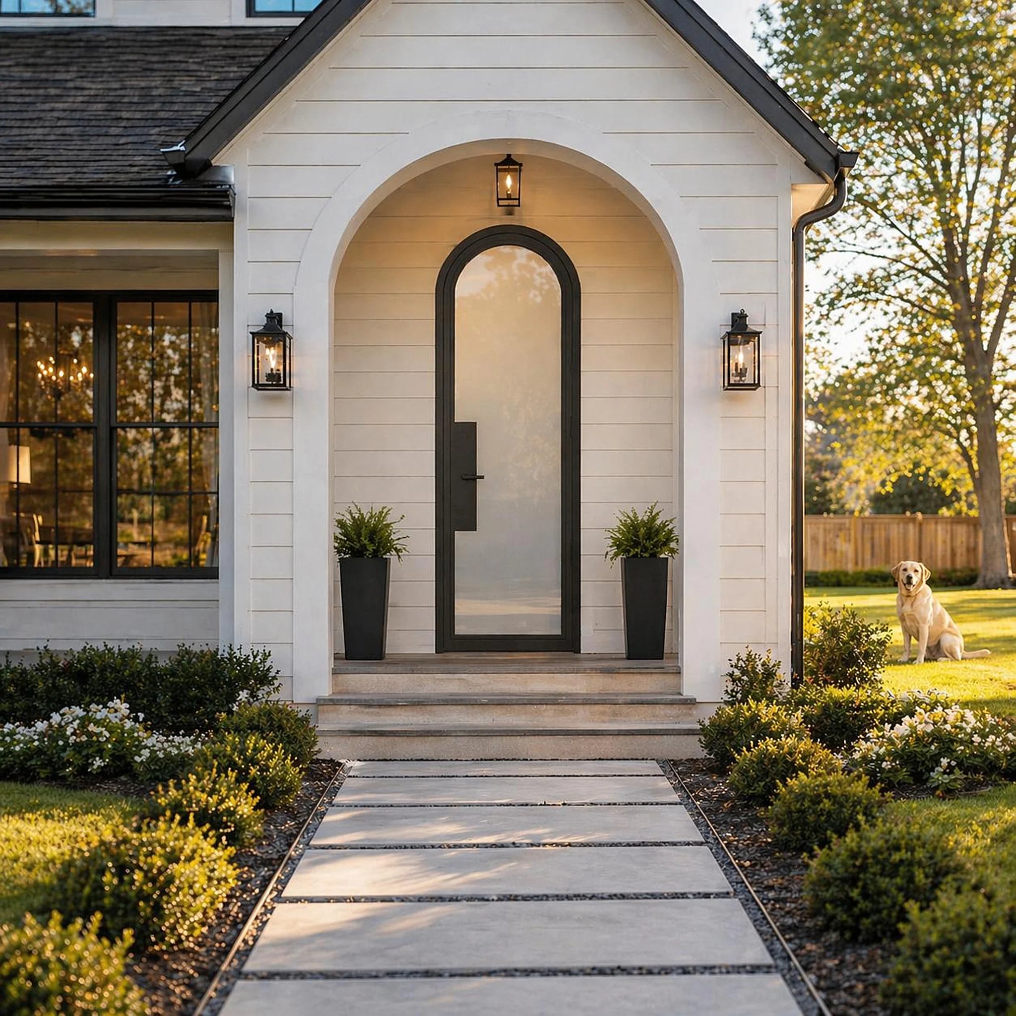 Full Lite Arched Single Front Door - steel and glass front door front view - Alpada Doors