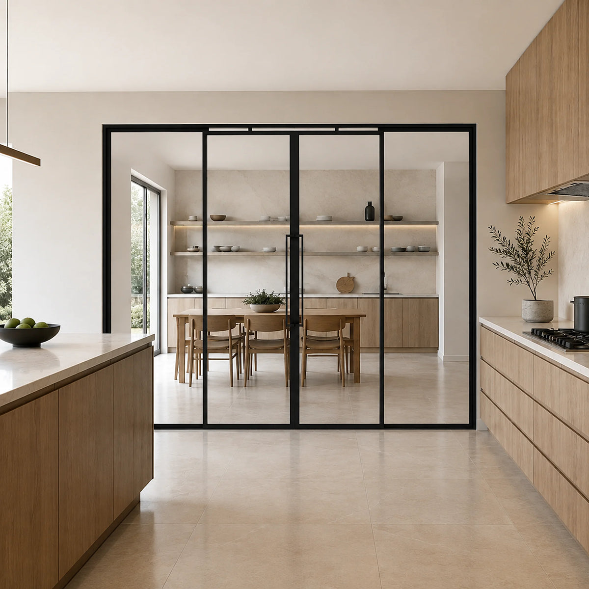 Full Lite Double Interior Sliding Door - sliding glass room divider closed - Alpada Doors