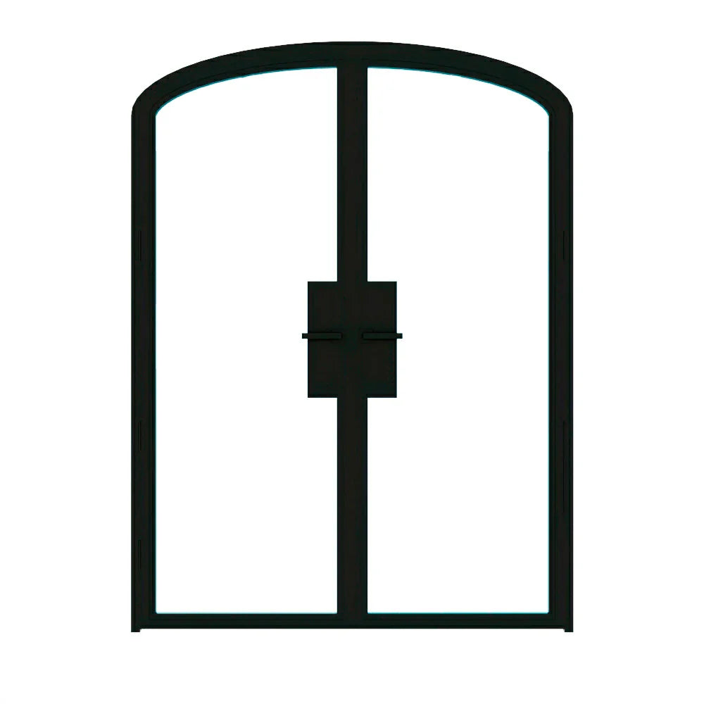 Full Lite Interior Steel Arched Top French Double Door