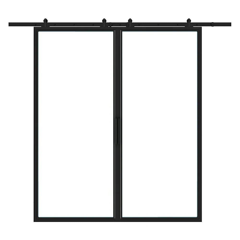 Full Lite Interior Steel Double Barn Door - AlpadaDoors - Interior double barn door