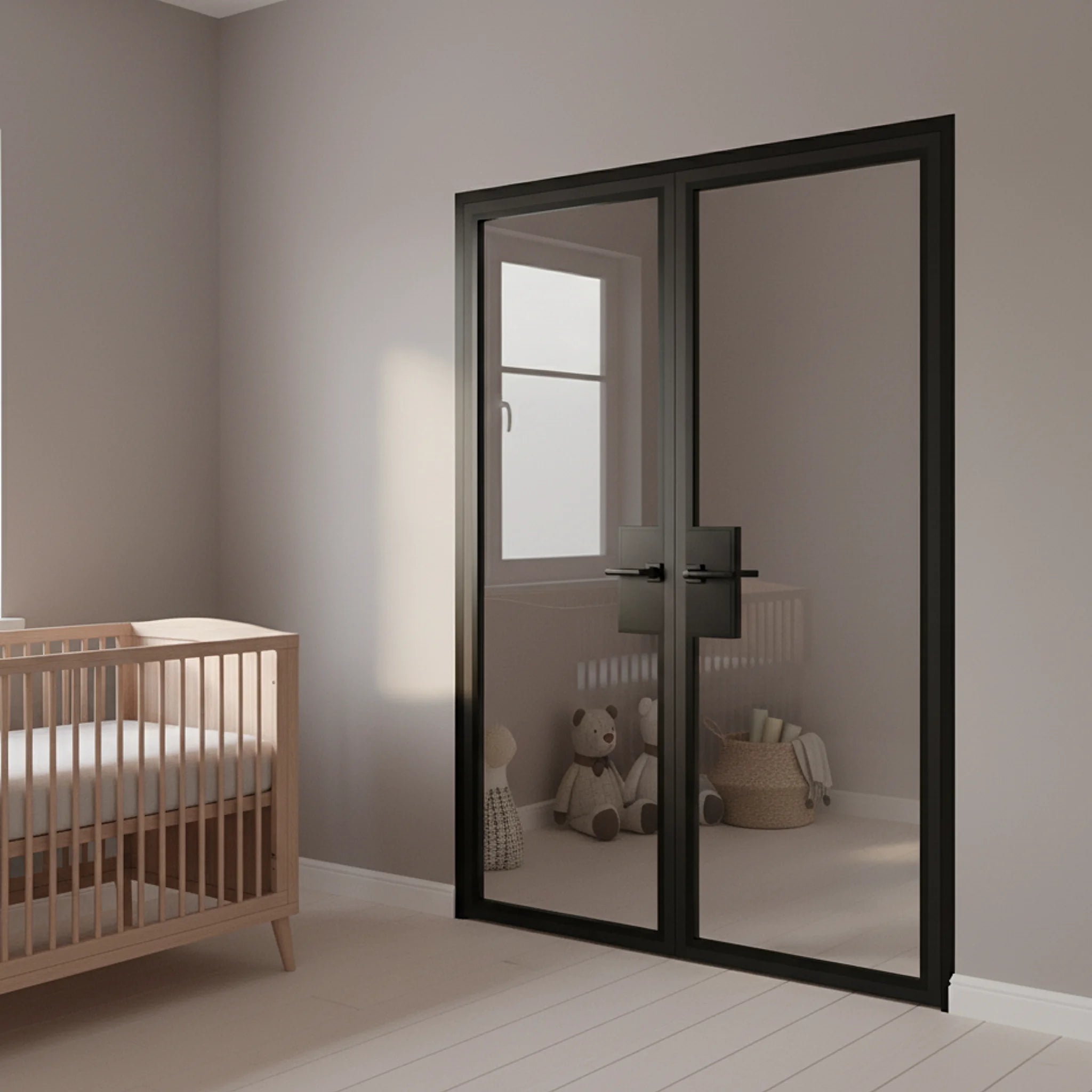 Full Lite Interior Steel Double Door Modern Line - Alpada Doors