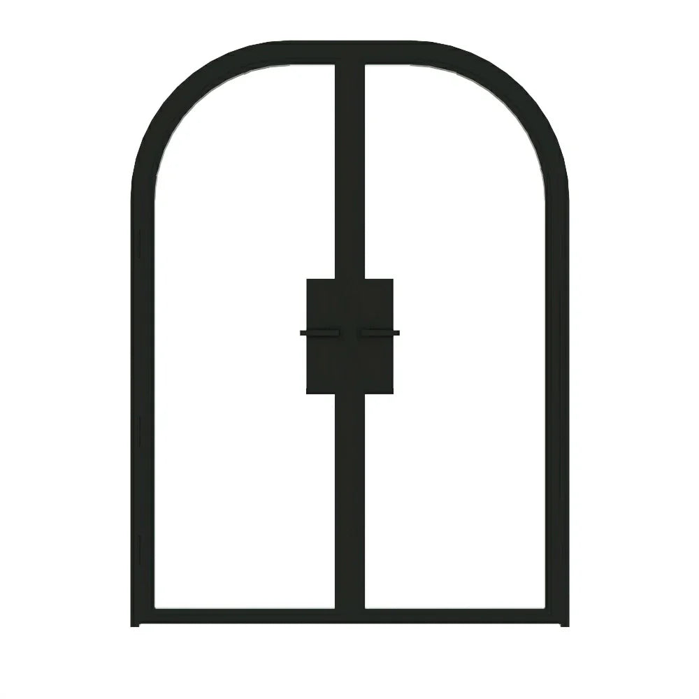 Full Lite Interior Steel Round Top French Double Door