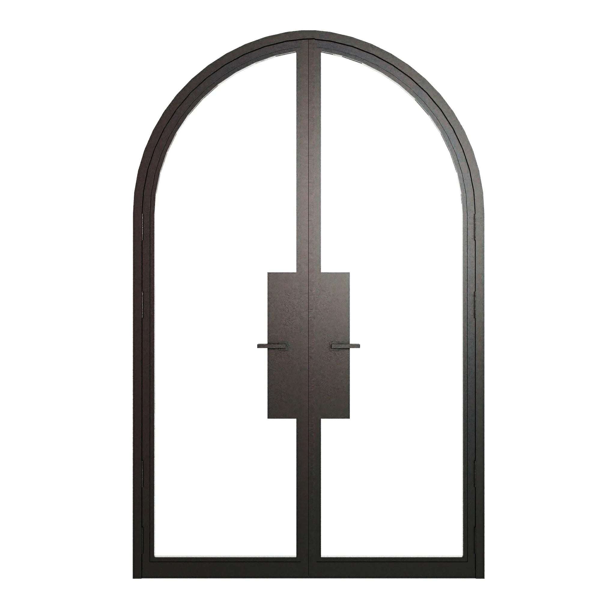 Full Lite Round Top Double Front Door - steel and glass front door closed view - Alpada Doors