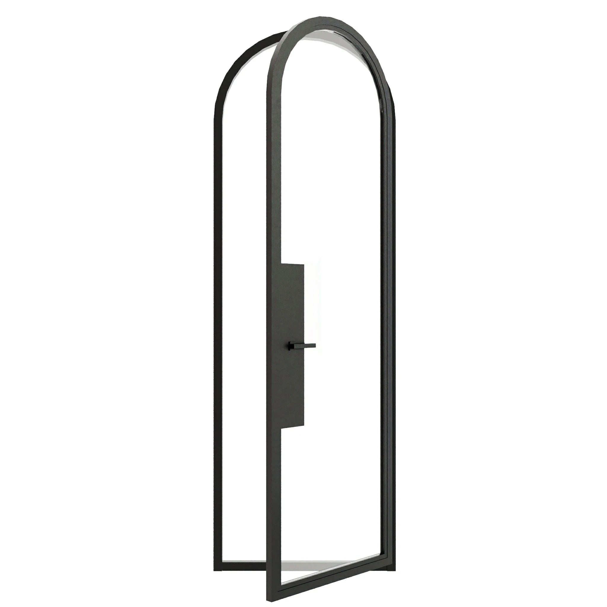 Full Lite Round Top Single Front Door - iron and glass front door open view - Alpada Doors
