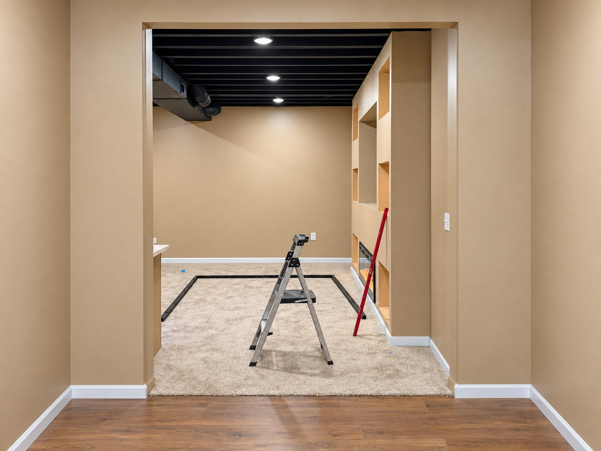 Before: wide open doorway into a finished basement room