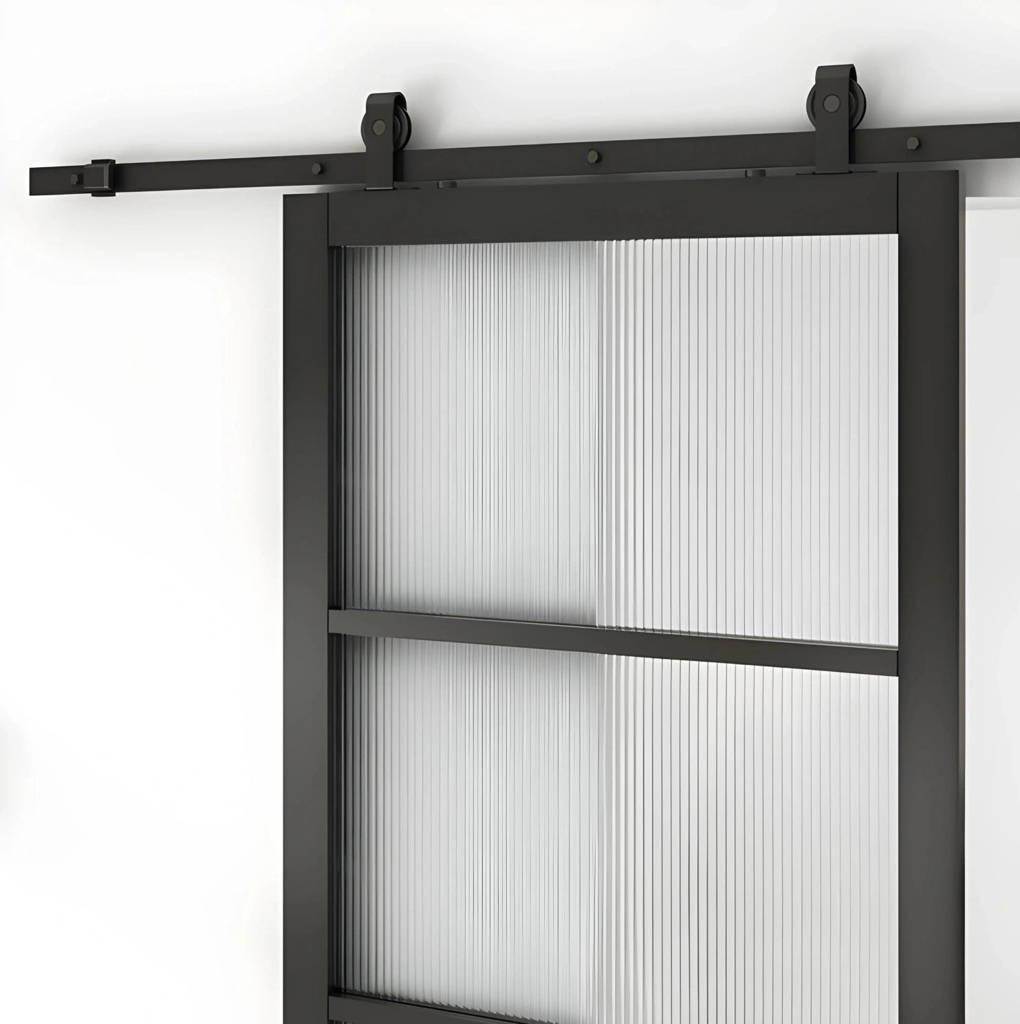 3 Lite Interior Barn Door w/ Steel Panel Frosted Glass