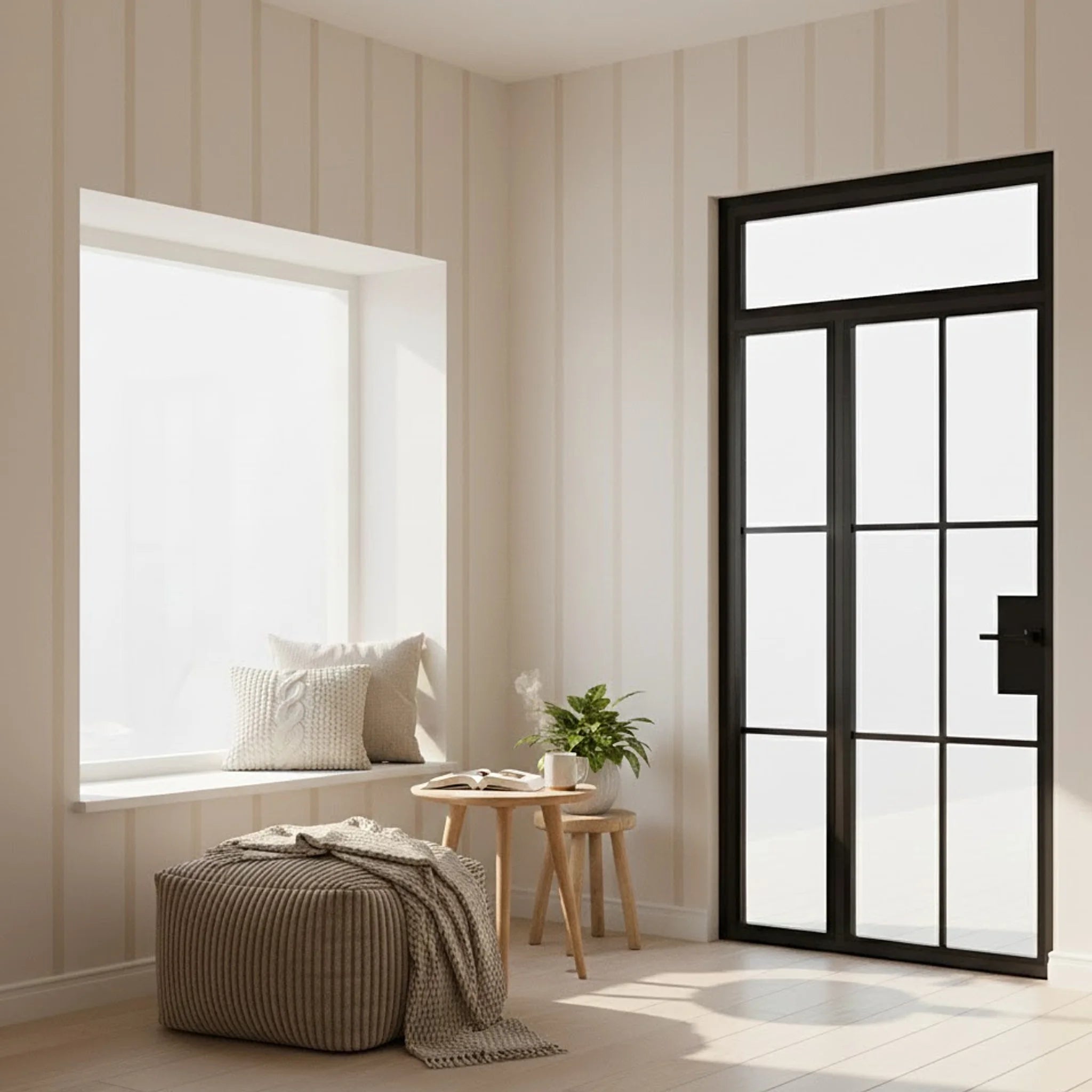 Interior Steel Glass Door Transom Left Sidelite Classic Grid - Alpada Doors