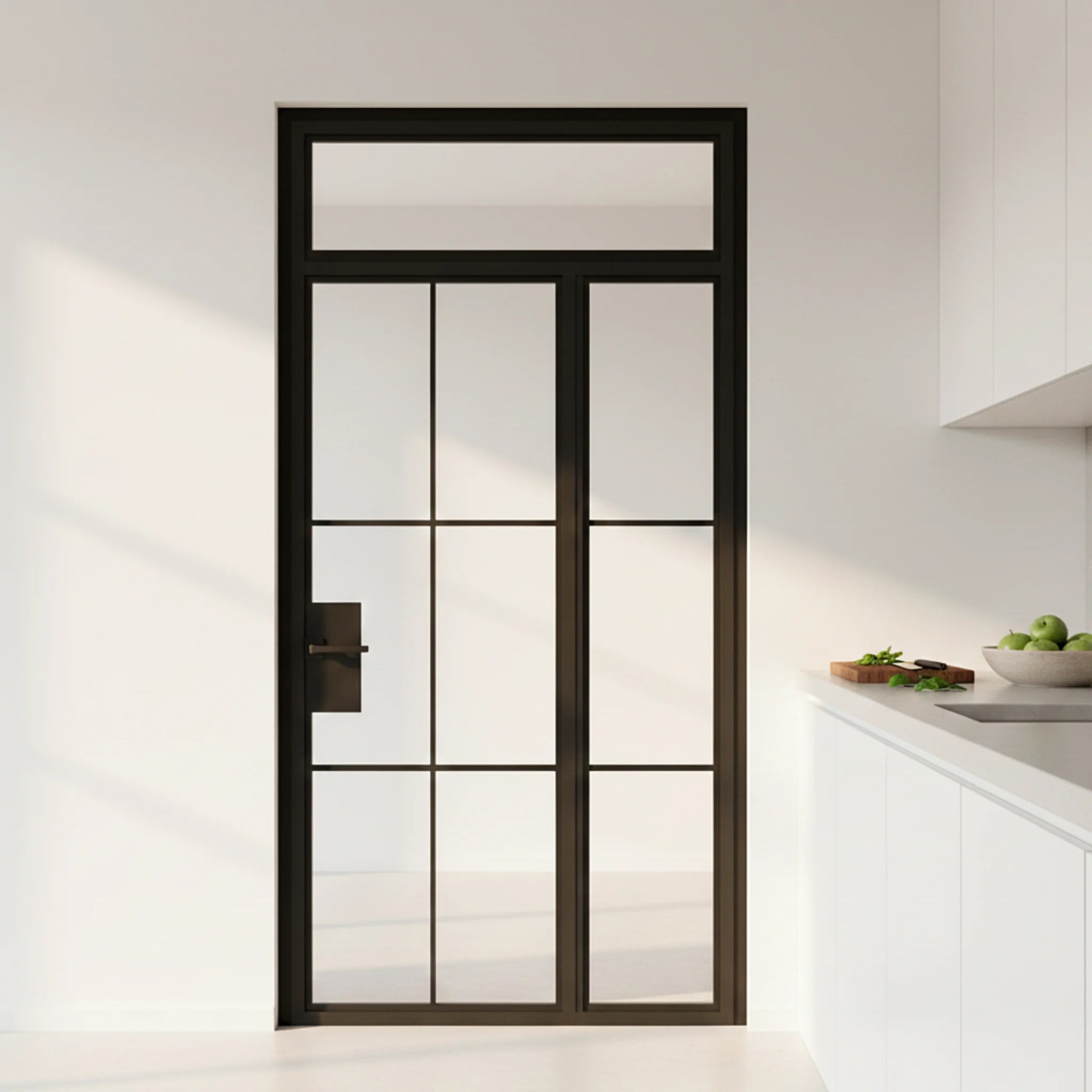 Interior Steel Glass Door Transom Right Sidelite Classic Grid - Alpada Doors