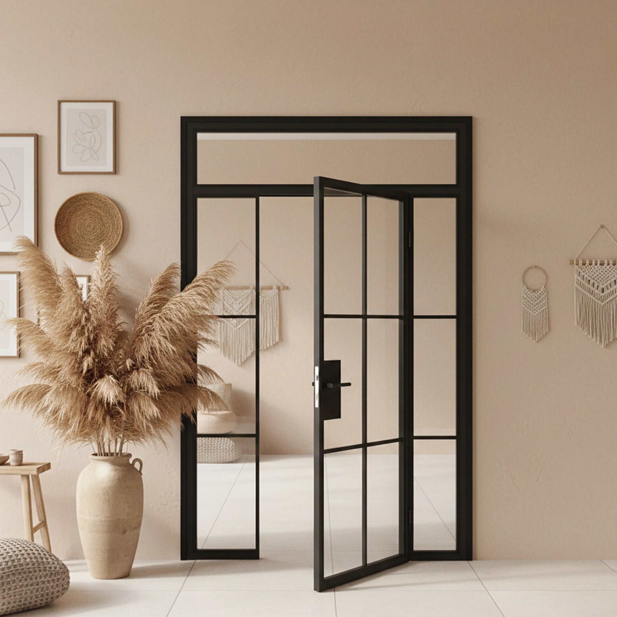 Interior Steel Glass Door Transom Sidelites Classic Grid - Alpada Doors