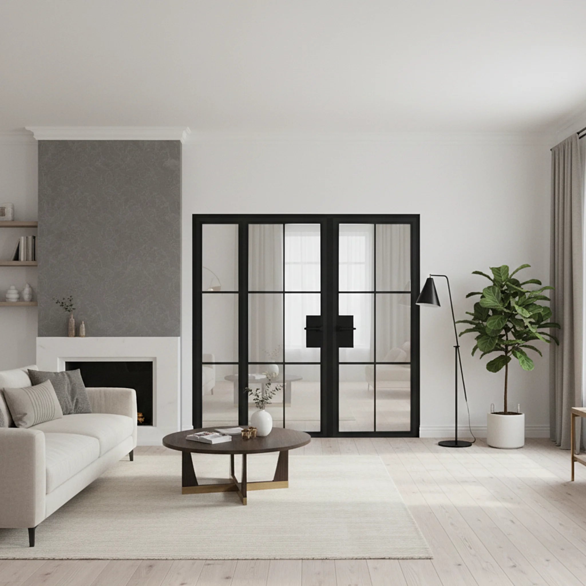 Interior Steel Glass Double Door Left Sidelite Classic Grid - Alpada Doors