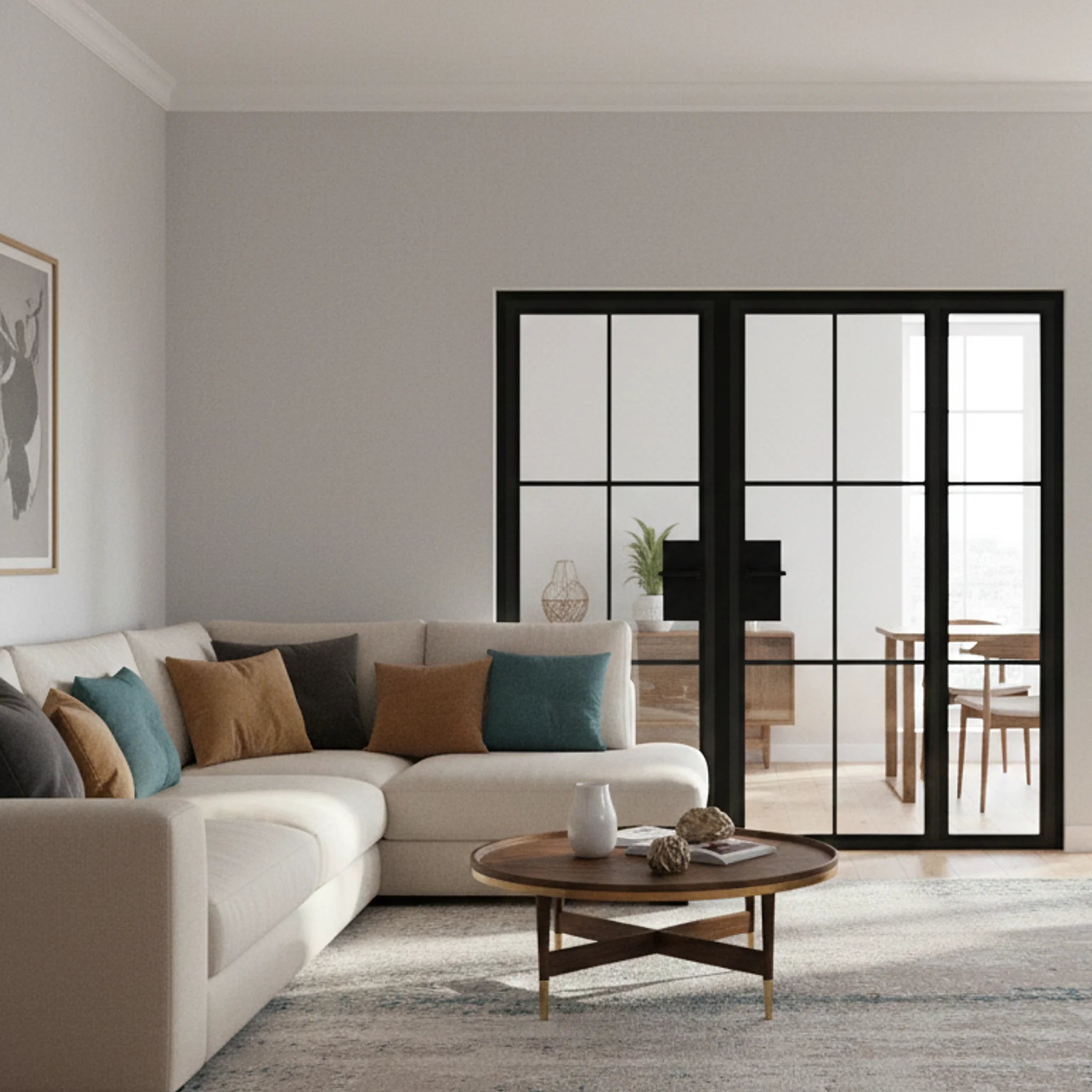 Interior Steel Glass Double Door Right Sidelite Classic Grid - Alpada Doors
