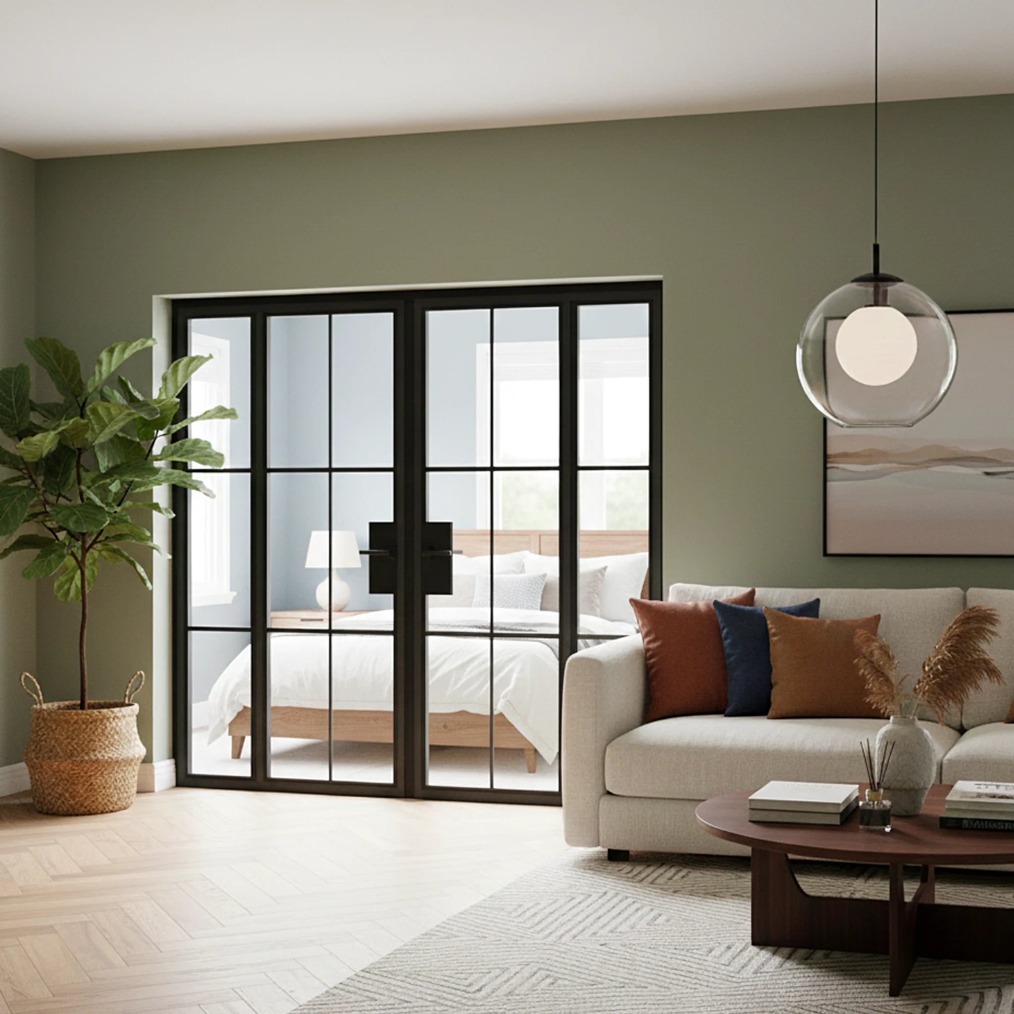 Interior Steel Glass Double Door Sidelites Classic Grid - Alpada Doors