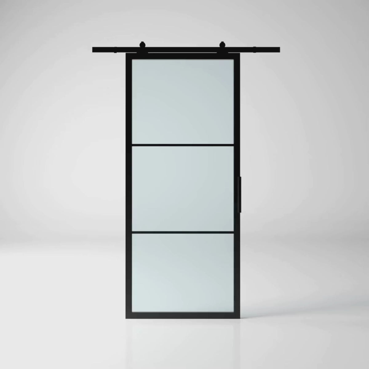 3 Lite Interior Steel French Barn Door Frosted Glass