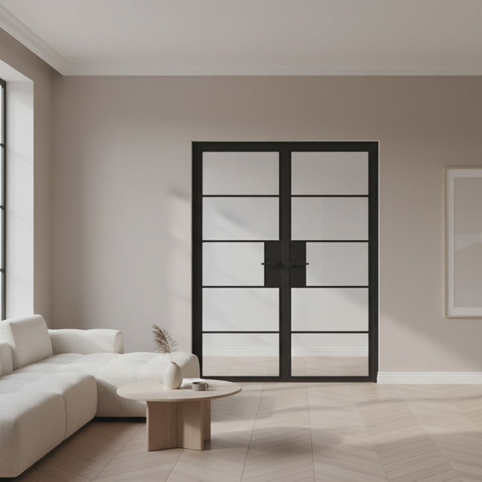 5 Lite Interior Steel French Double Door