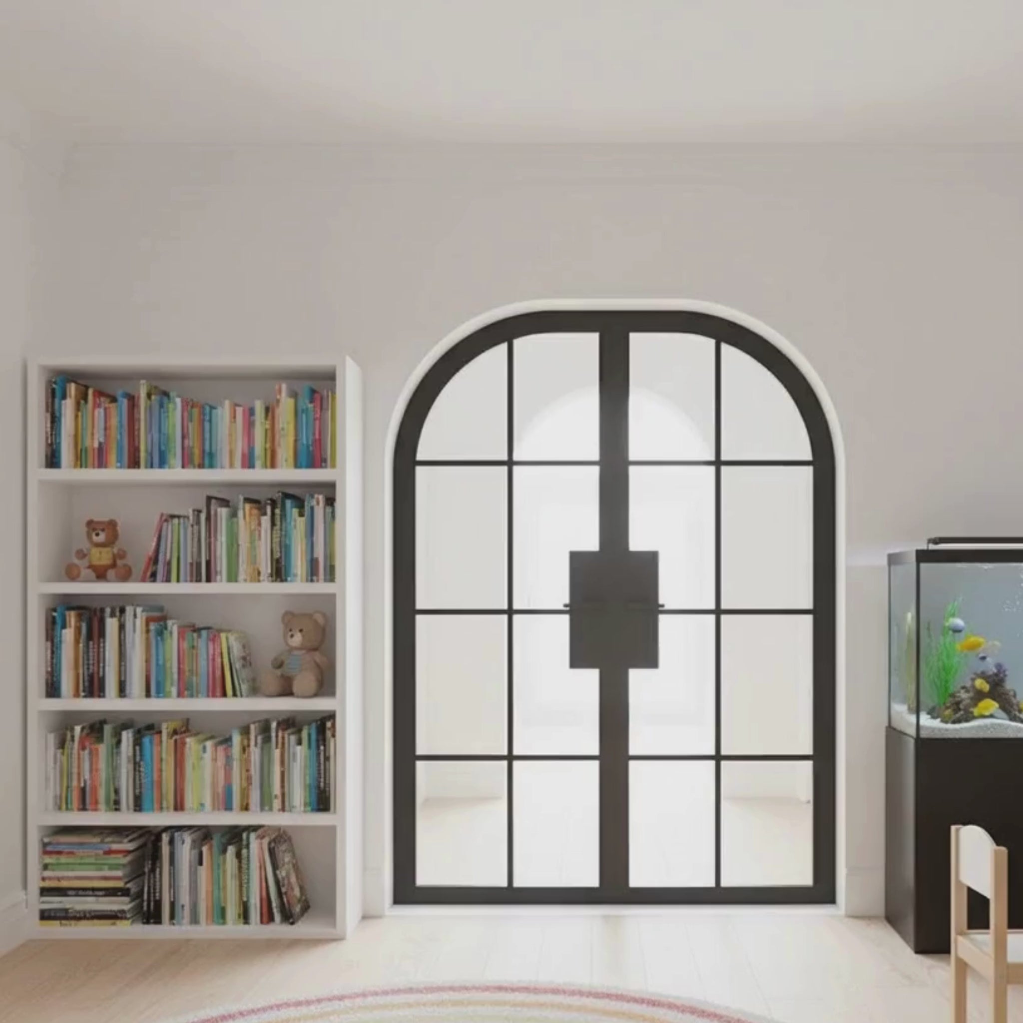 8 Lite Interior Steel Round Top French Double Door